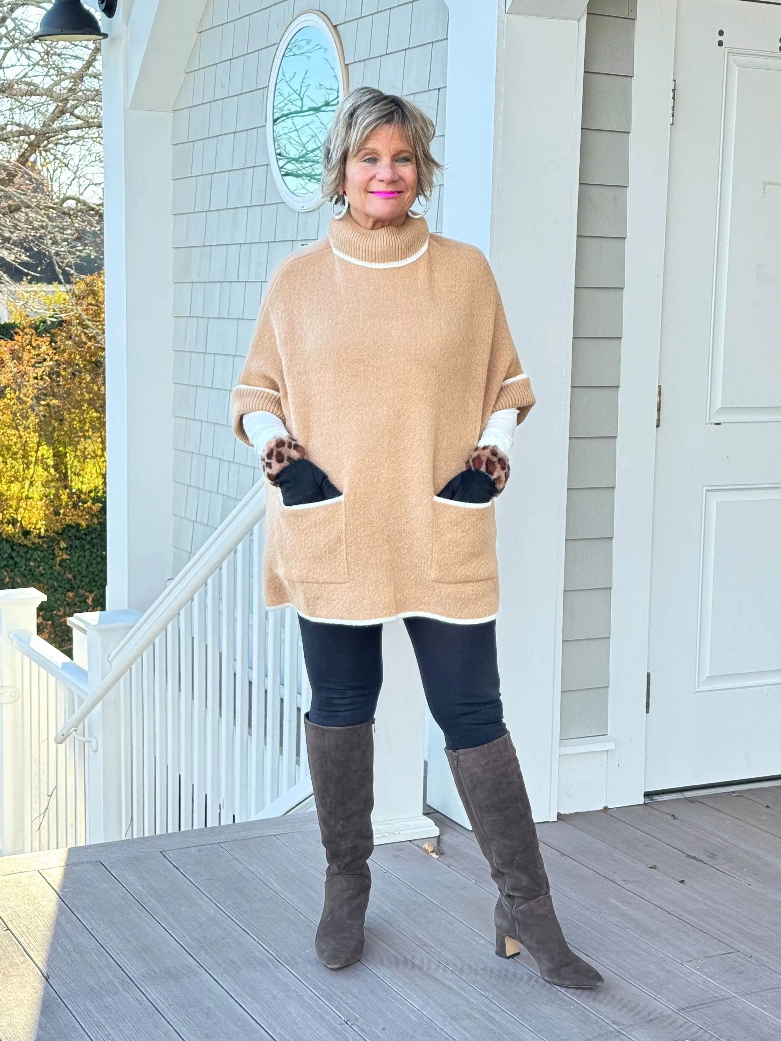 🐢 Cozy Turtle Camel Neck Poncho with Arm Holes