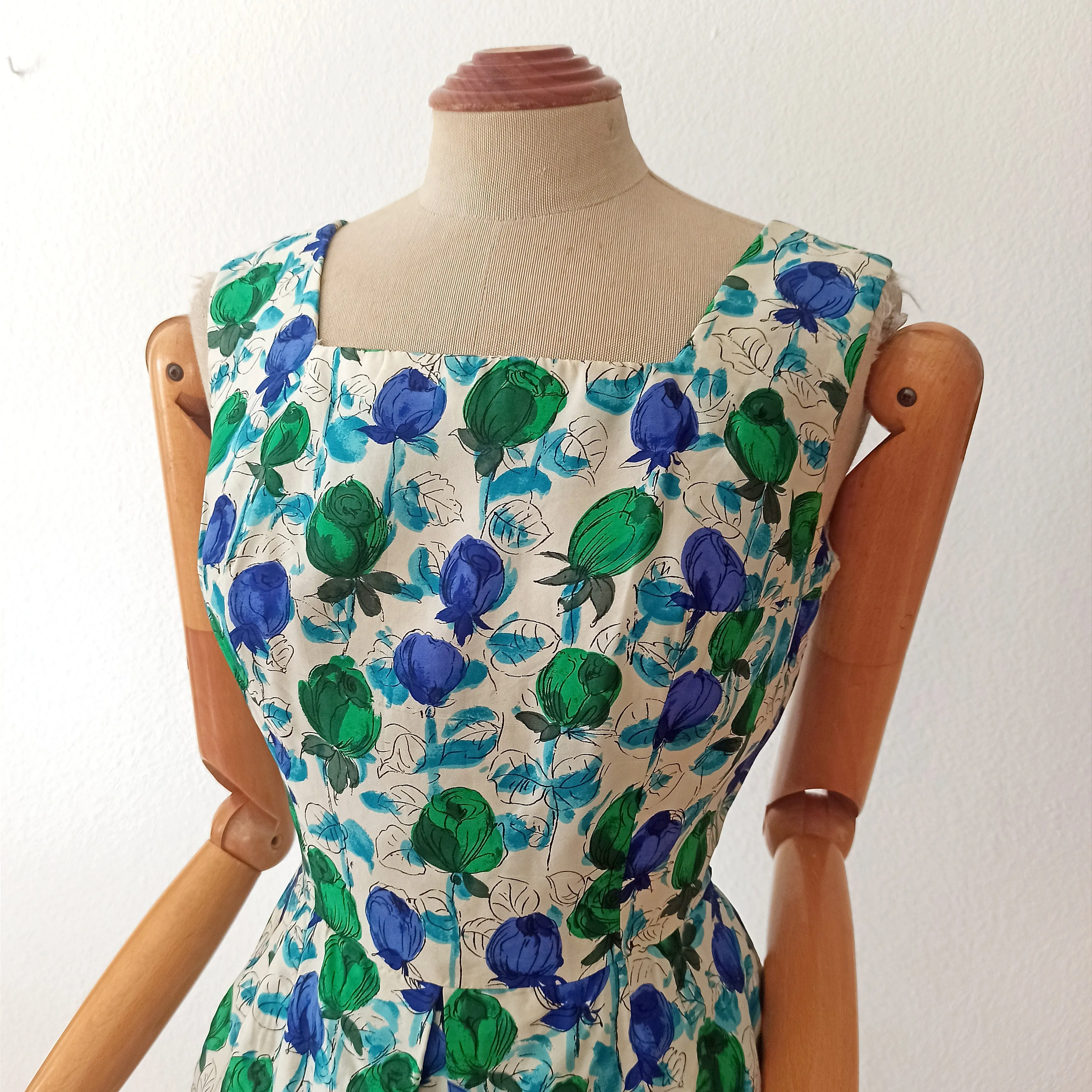 1950s 1960s - Stunning Roseprint Silk Dress - W26 (66cm)