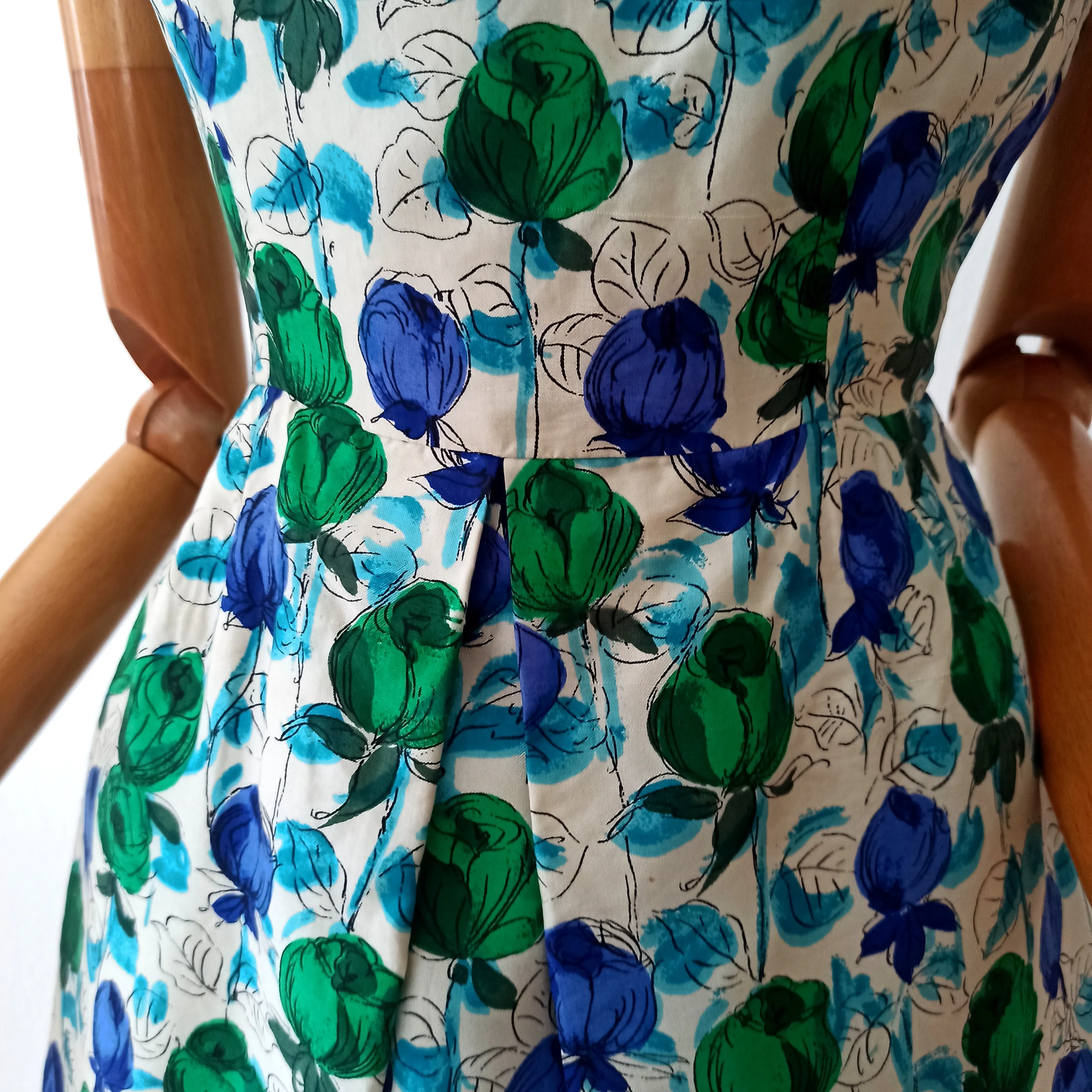 1950s 1960s - Stunning Roseprint Silk Dress - W26 (66cm)