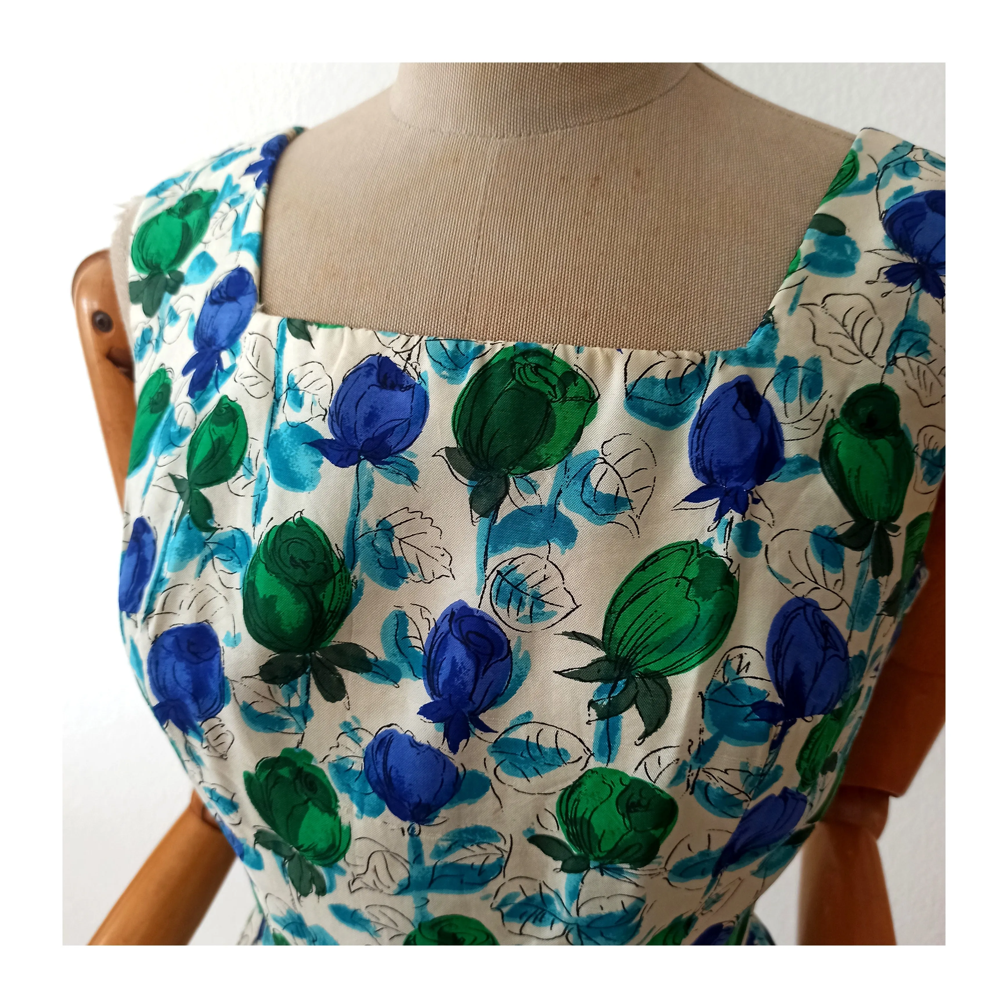 1950s 1960s - Stunning Roseprint Silk Dress - W26 (66cm)