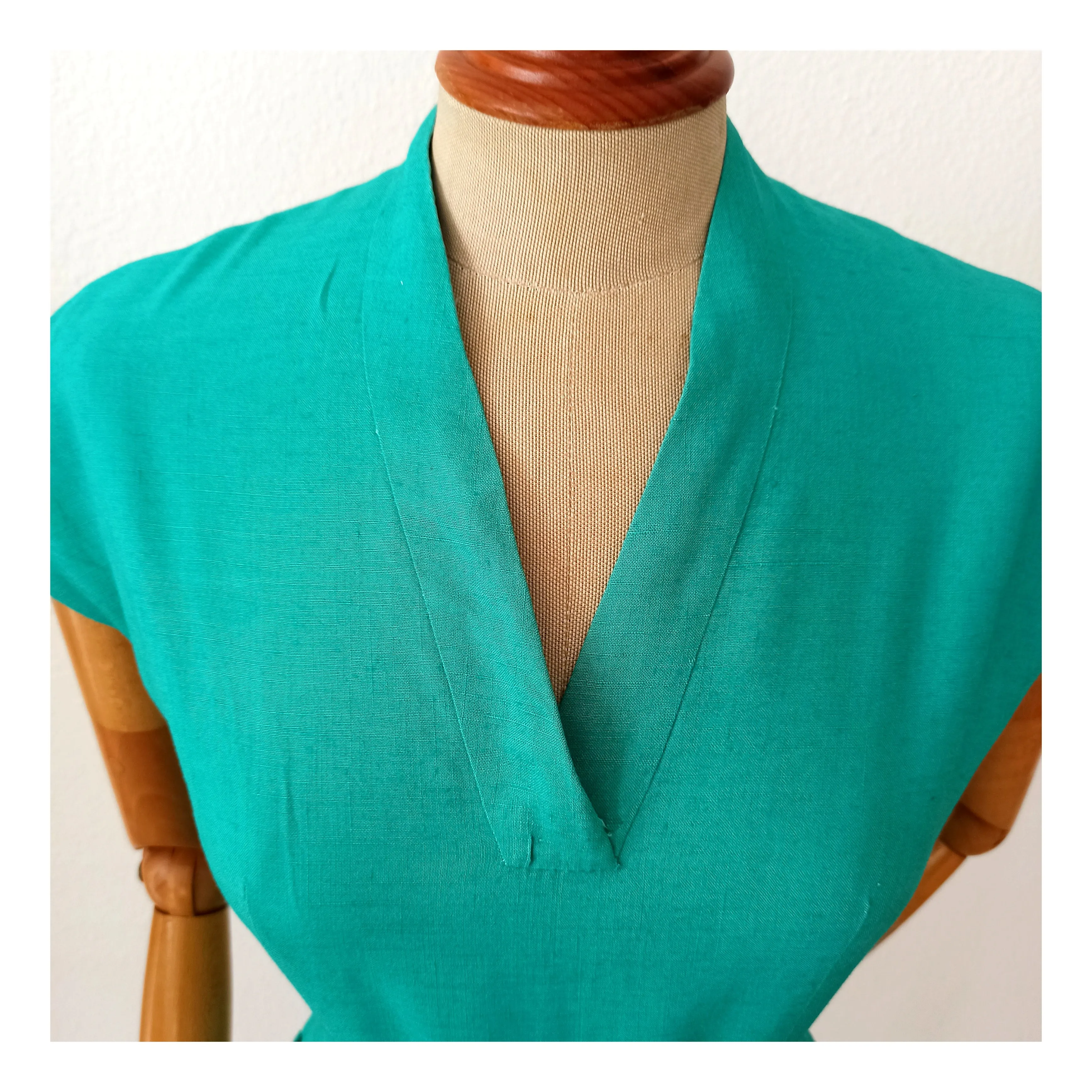 1950s - Stunning Green Rayon Dress - W24.5 (62cm)