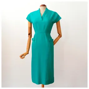 1950s - Stunning Green Rayon Dress - W24.5 (62cm)