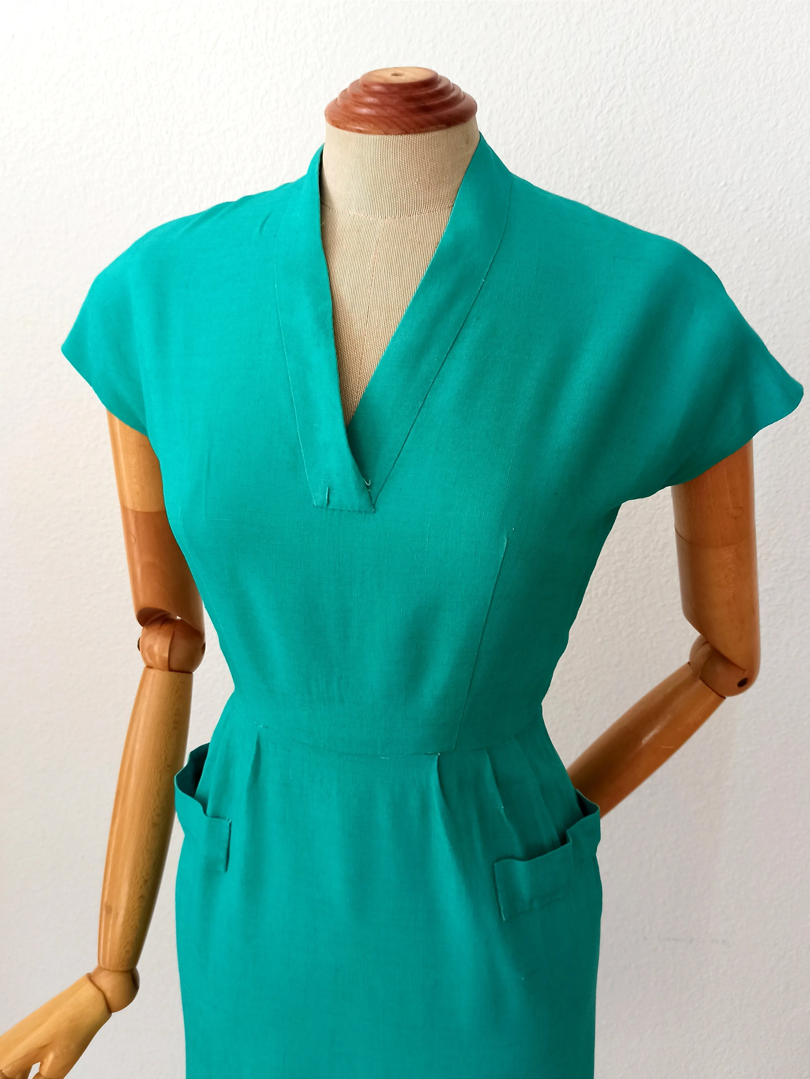 1950s - Stunning Green Rayon Dress - W24.5 (62cm)