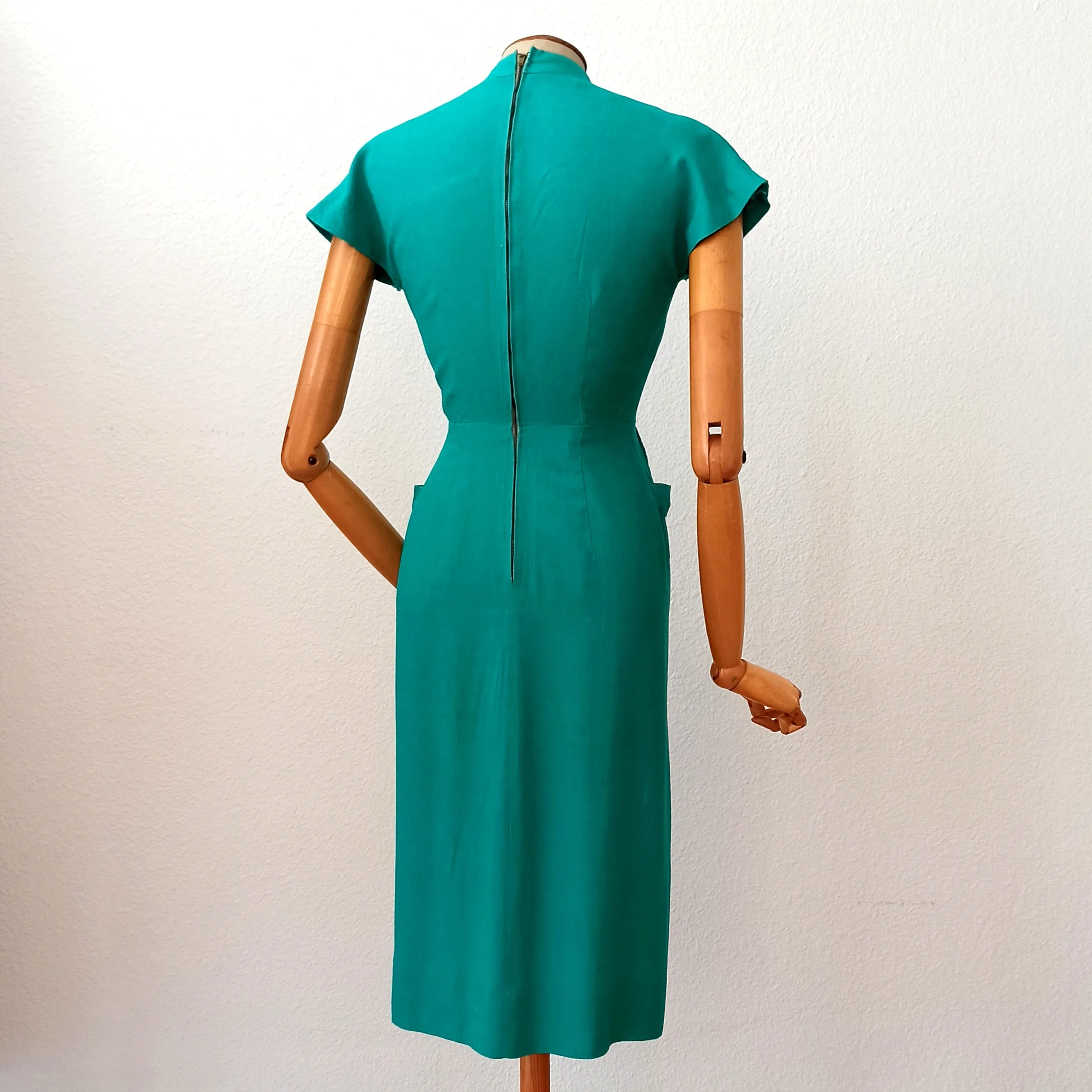 1950s - Stunning Green Rayon Dress - W24.5 (62cm)