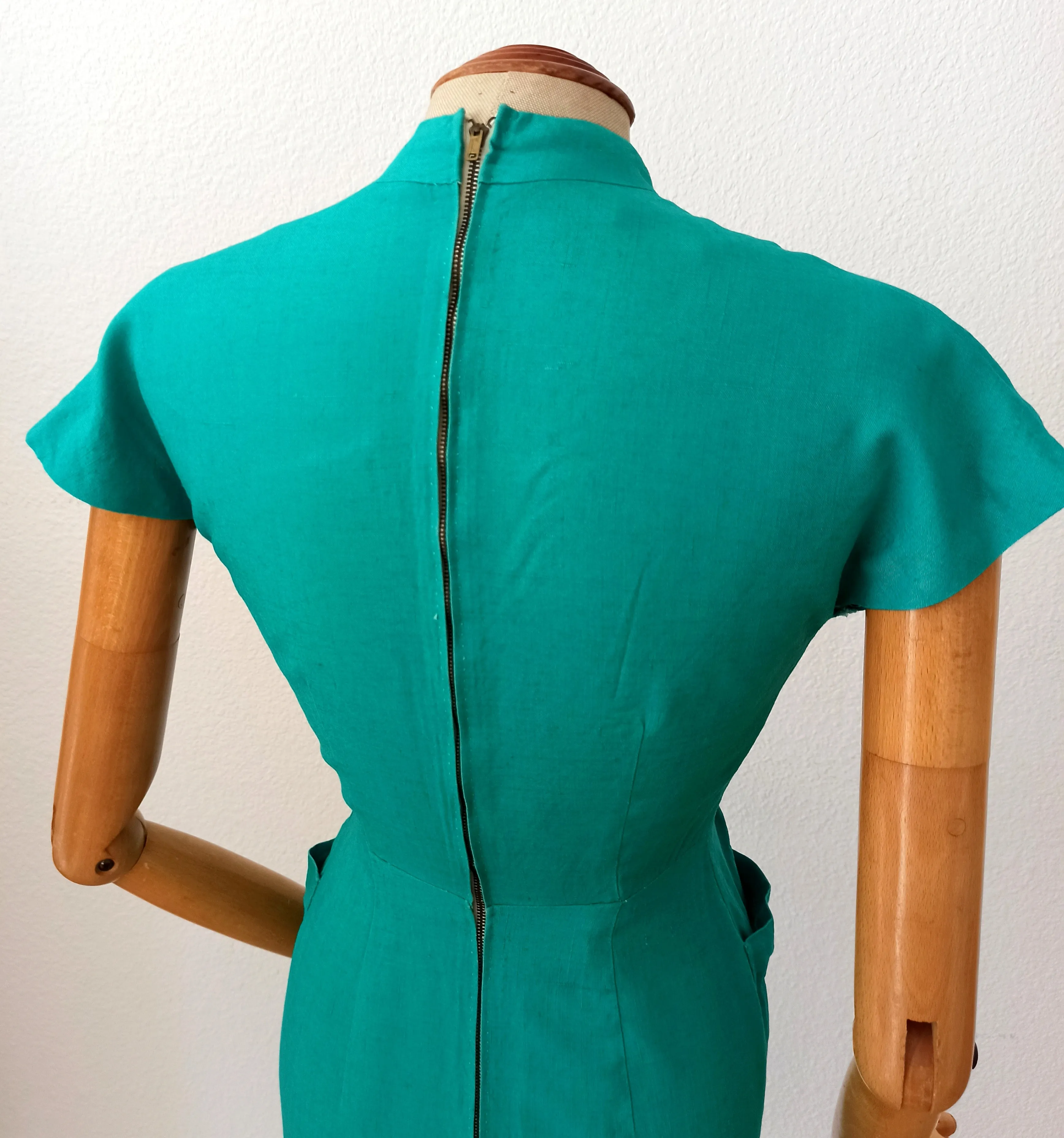 1950s - Stunning Green Rayon Dress - W24.5 (62cm)
