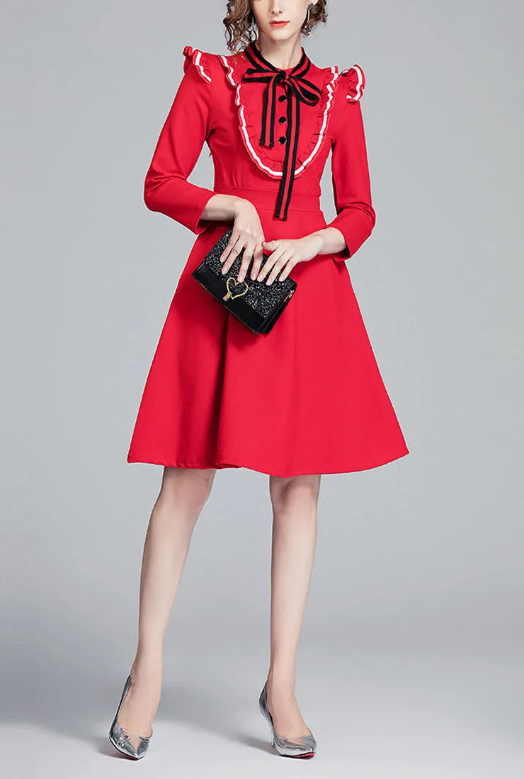 A-line Slim-fit Midi Dress With Ruffled