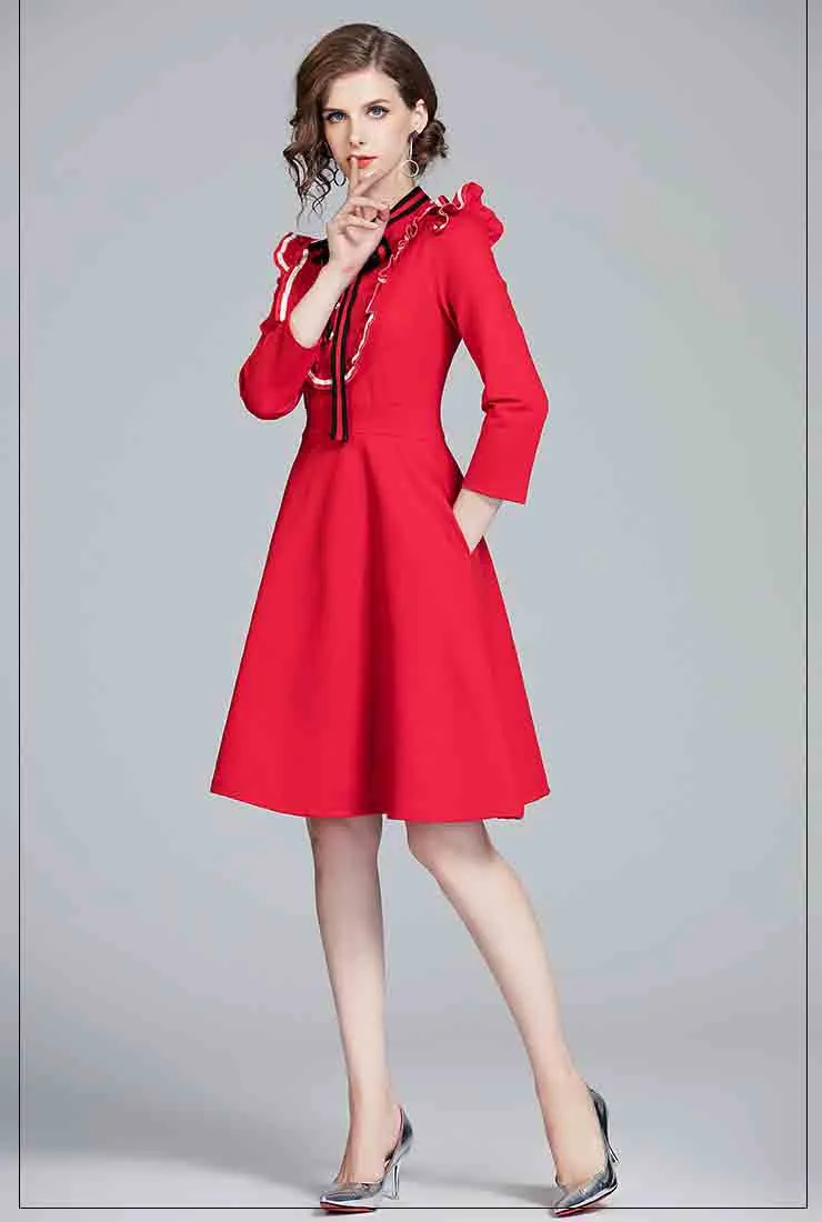 A-line Slim-fit Midi Dress With Ruffled