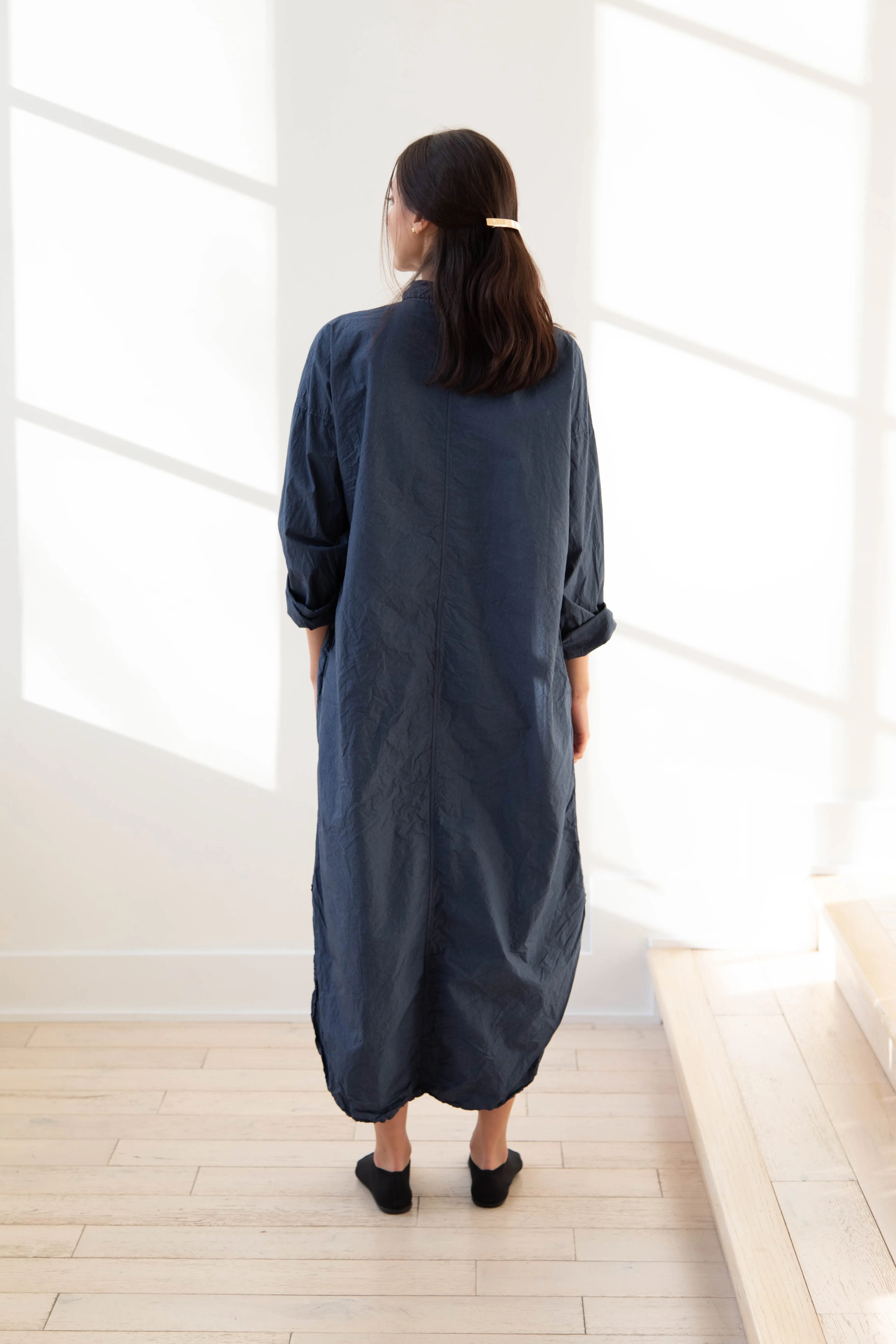 Album di Famiglia | TC Cotton Long Shirt Dress in Navy