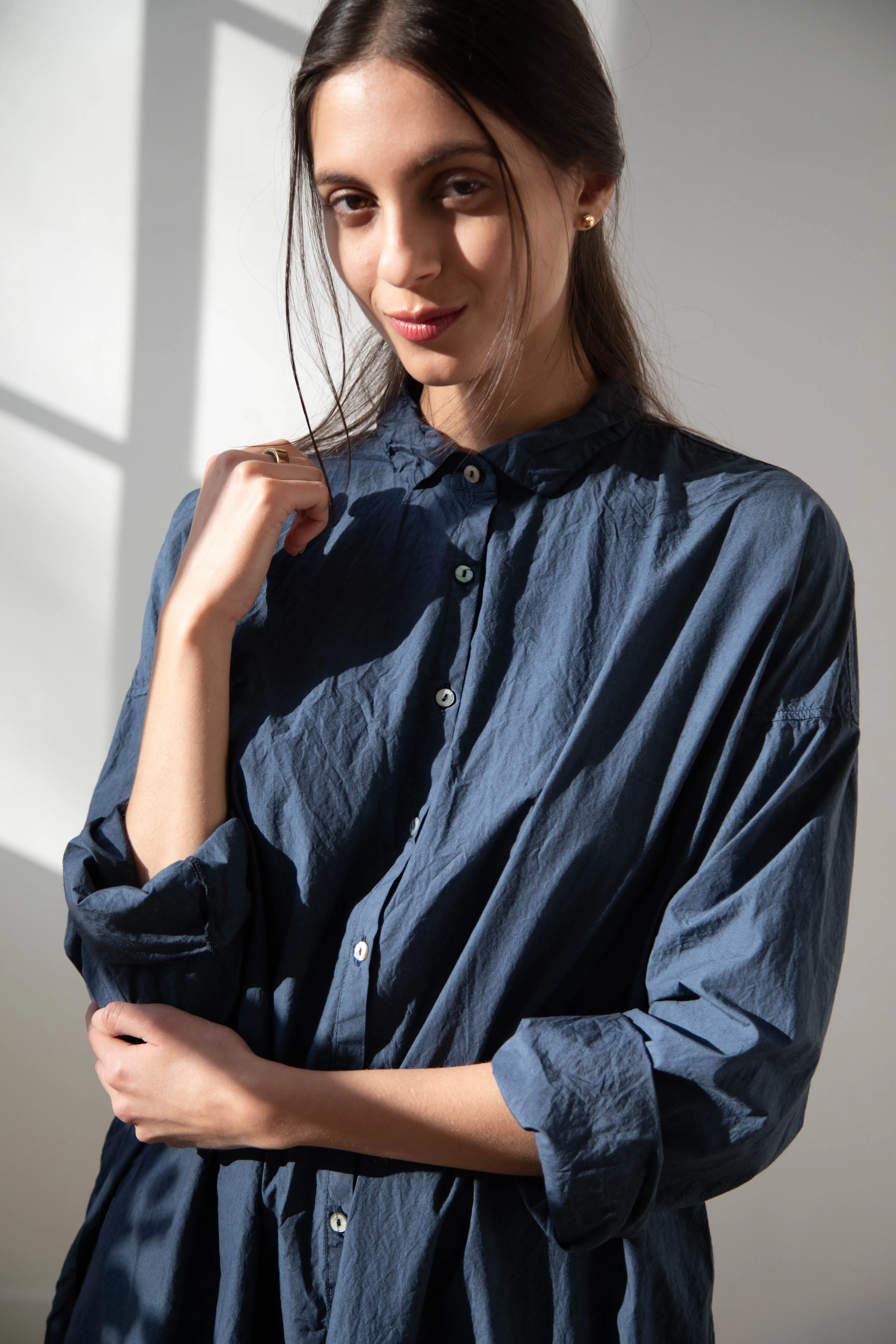 Album di Famiglia | TC Cotton Long Shirt Dress in Navy