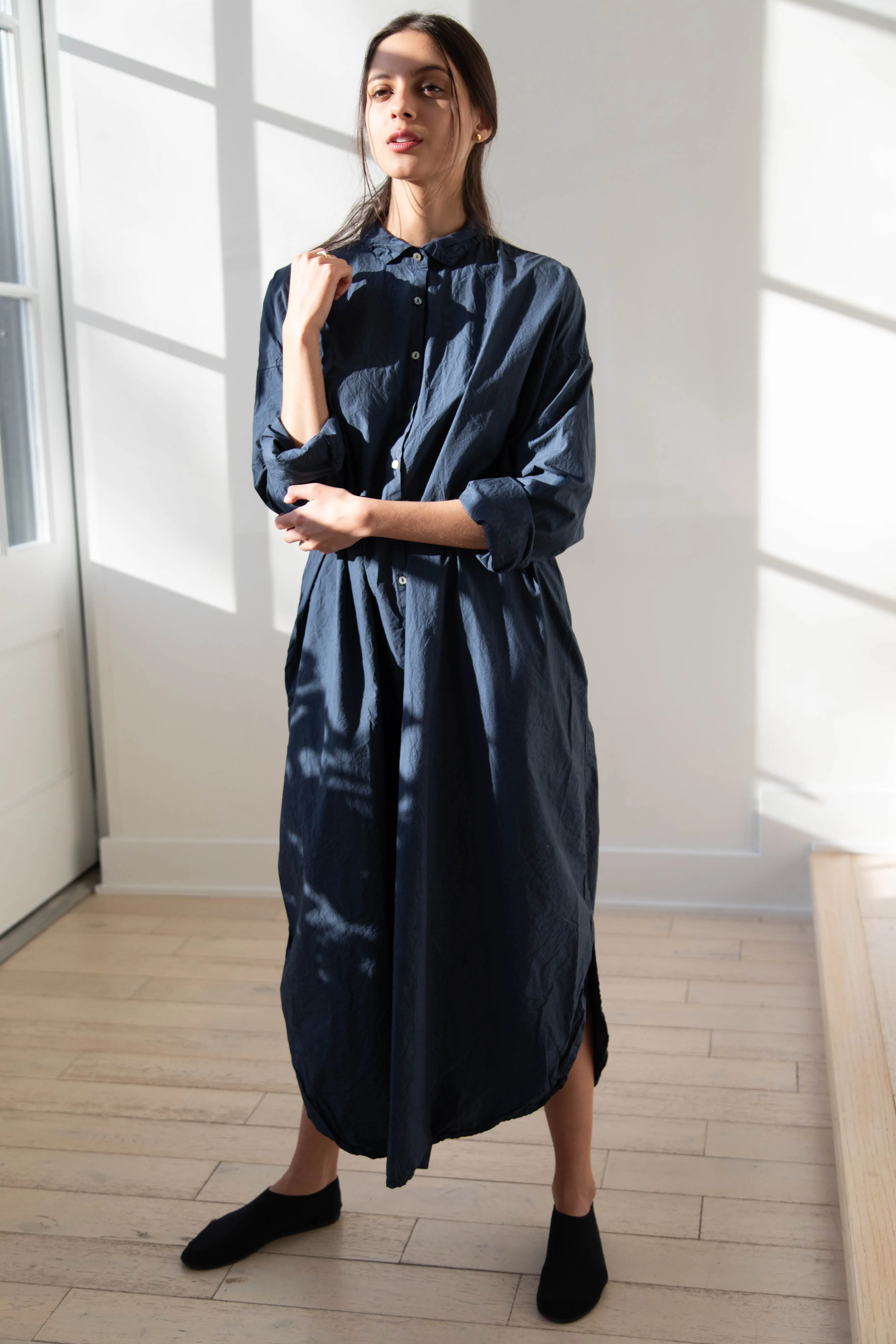 Album di Famiglia | TC Cotton Long Shirt Dress in Navy