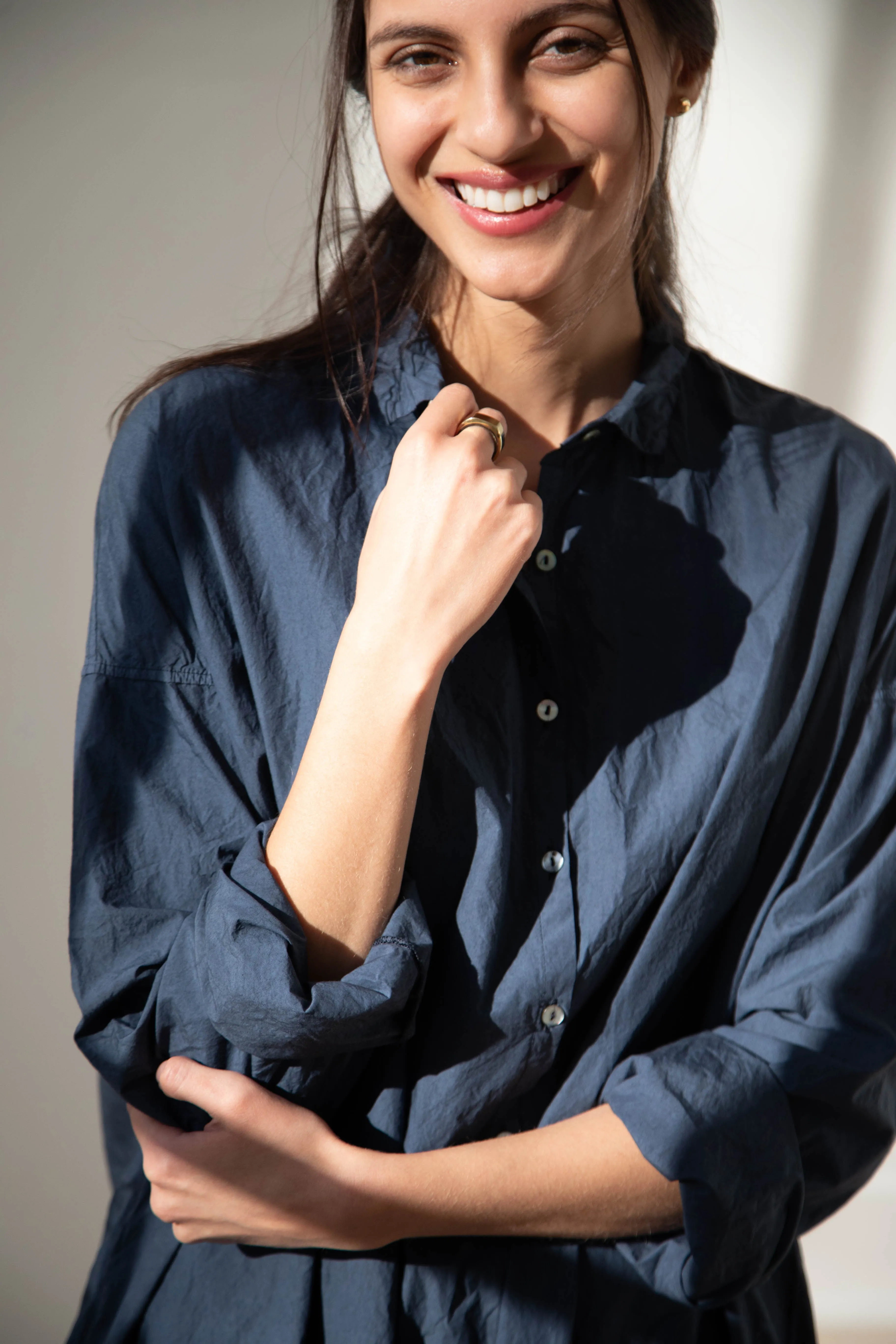 Album di Famiglia | TC Cotton Long Shirt Dress in Navy