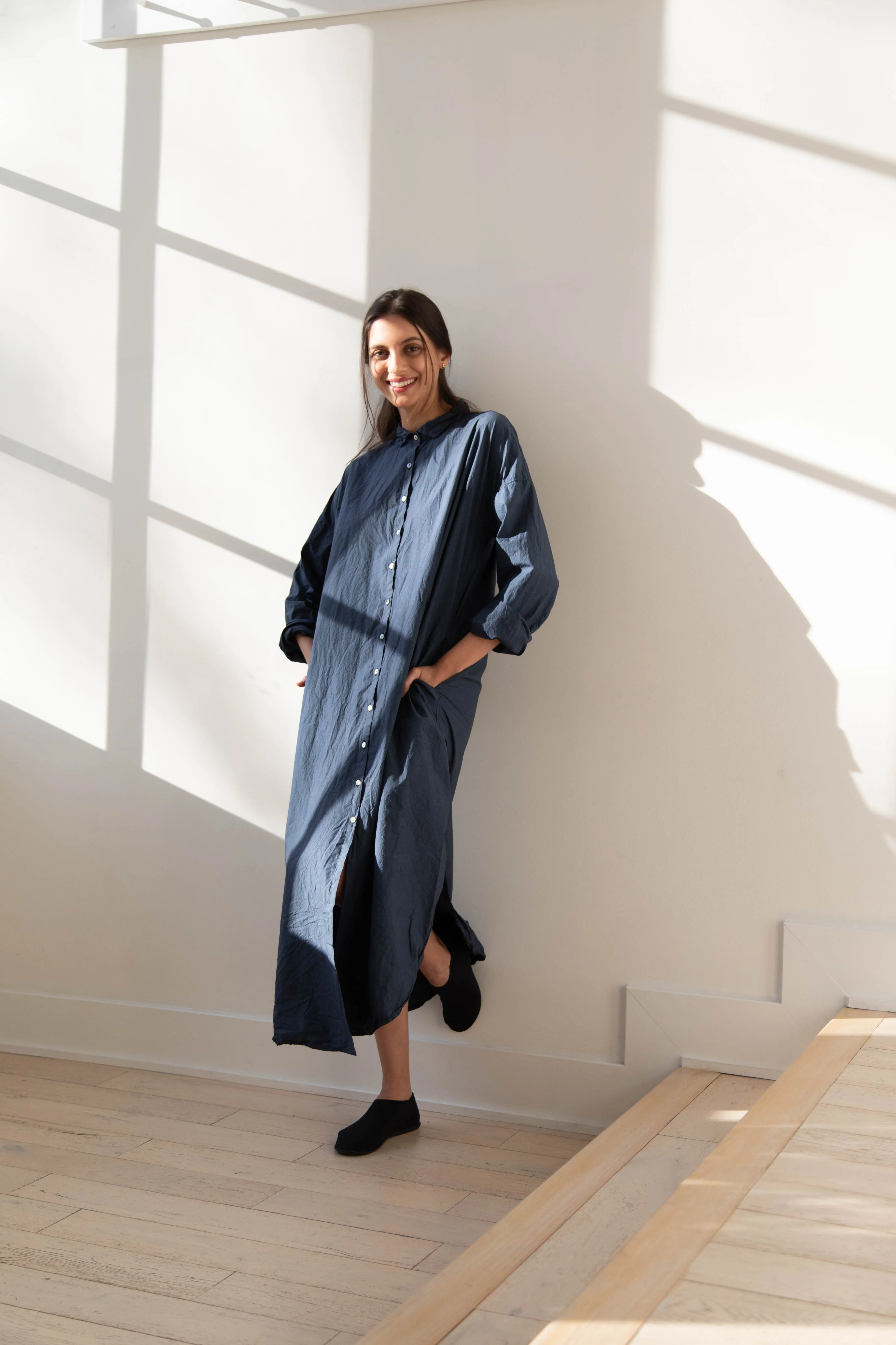 Album di Famiglia | TC Cotton Long Shirt Dress in Navy