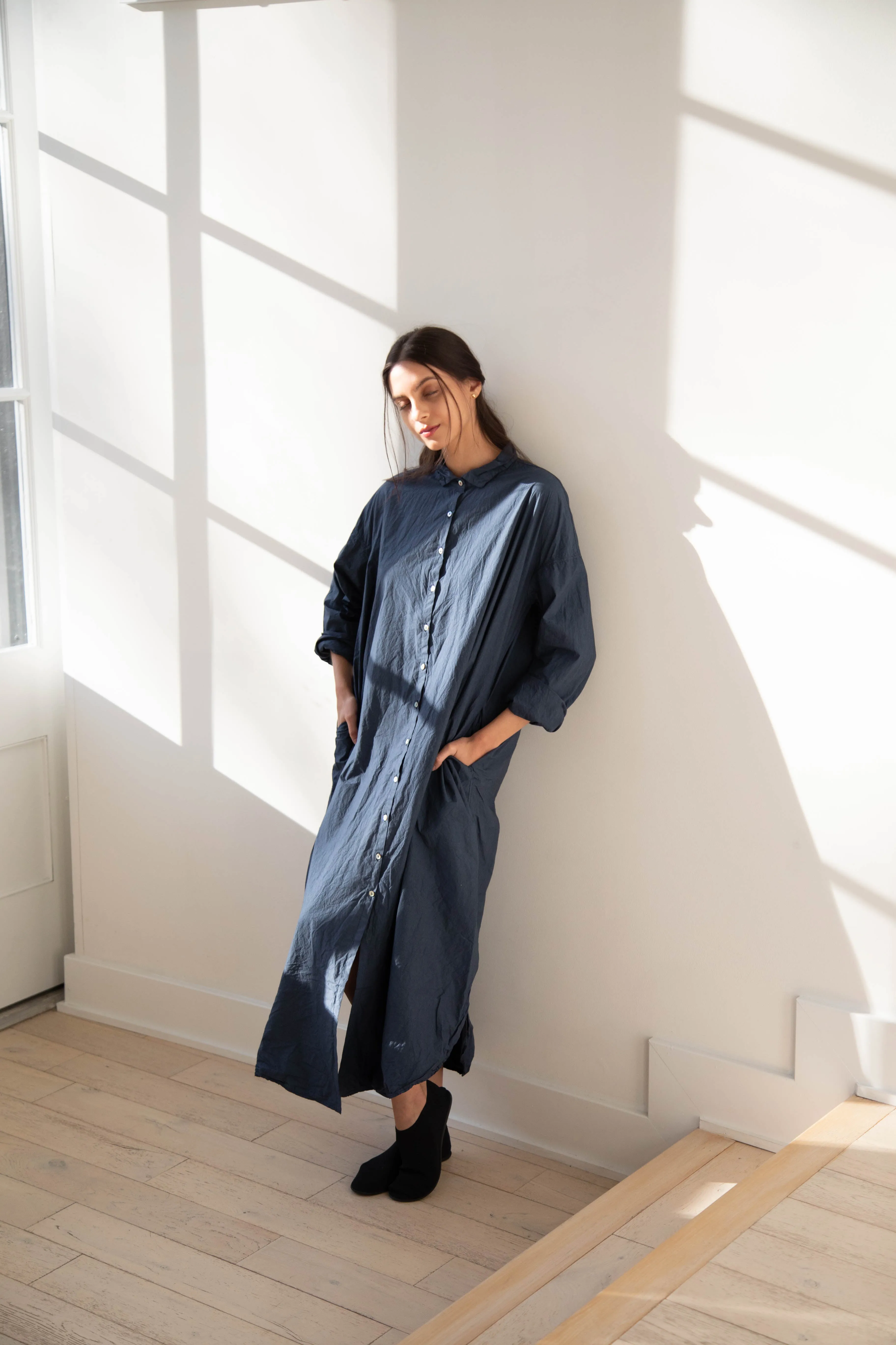 Album di Famiglia | TC Cotton Long Shirt Dress in Navy