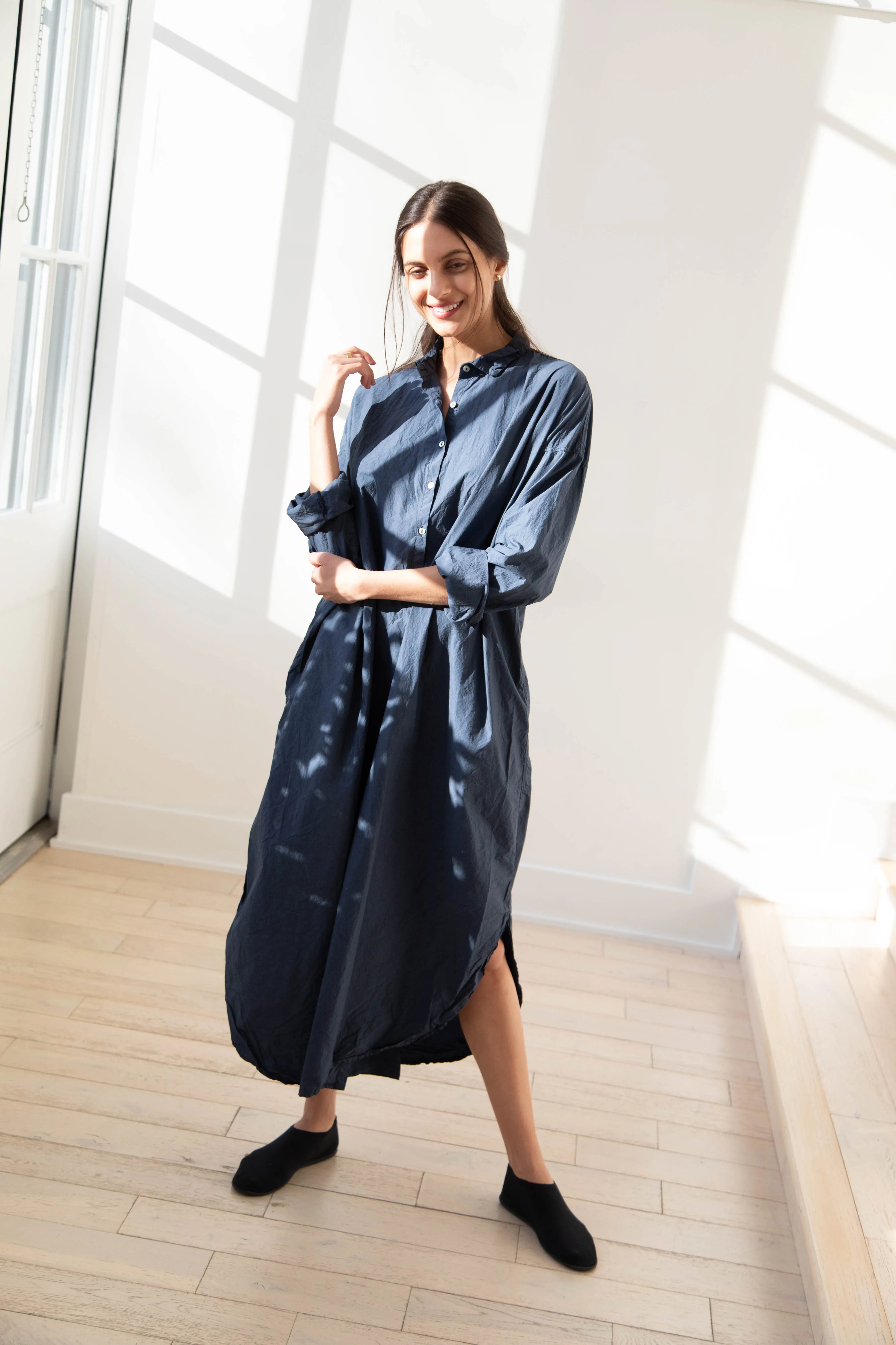 Album di Famiglia | TC Cotton Long Shirt Dress in Navy
