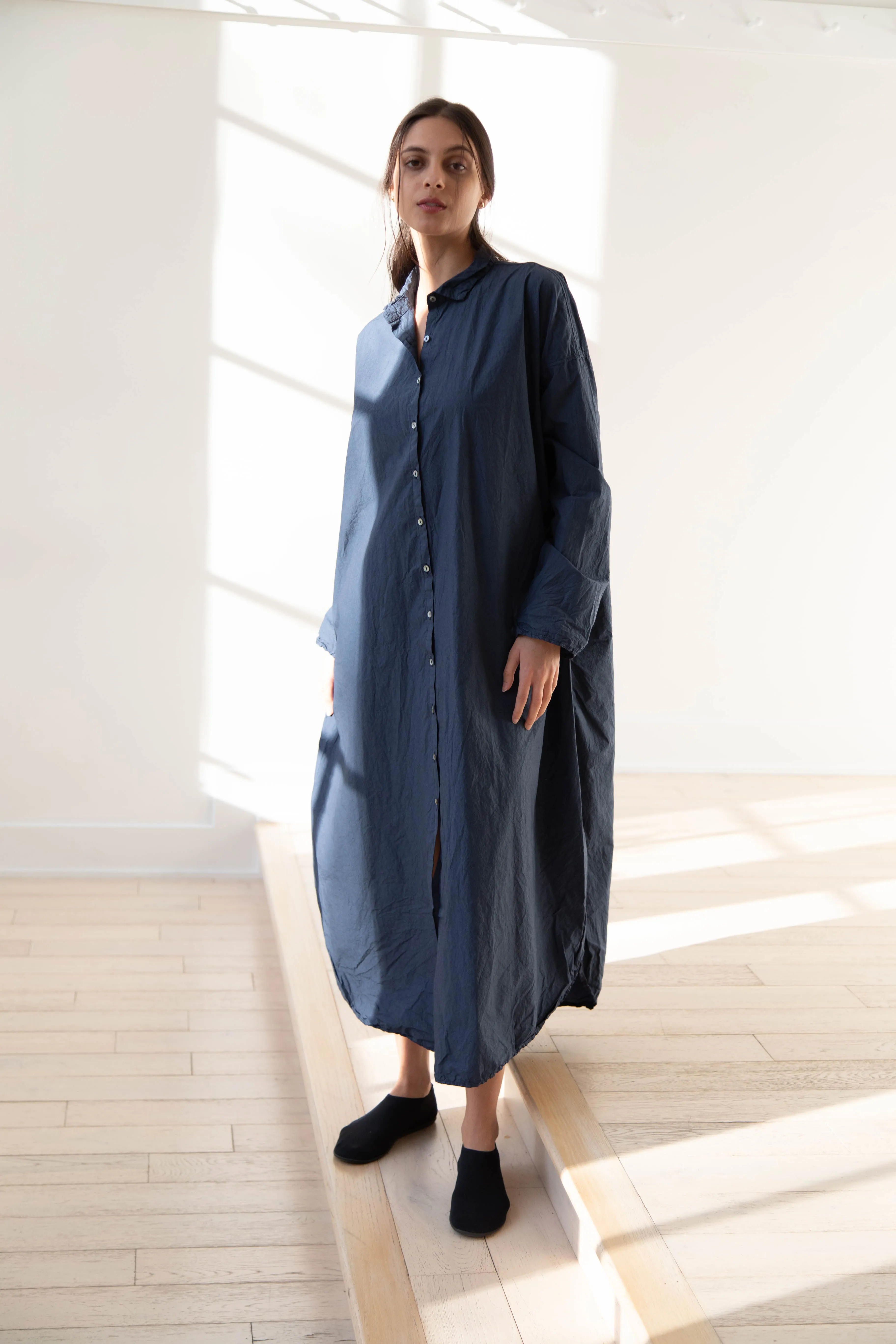 Album di Famiglia | TC Cotton Long Shirt Dress in Navy