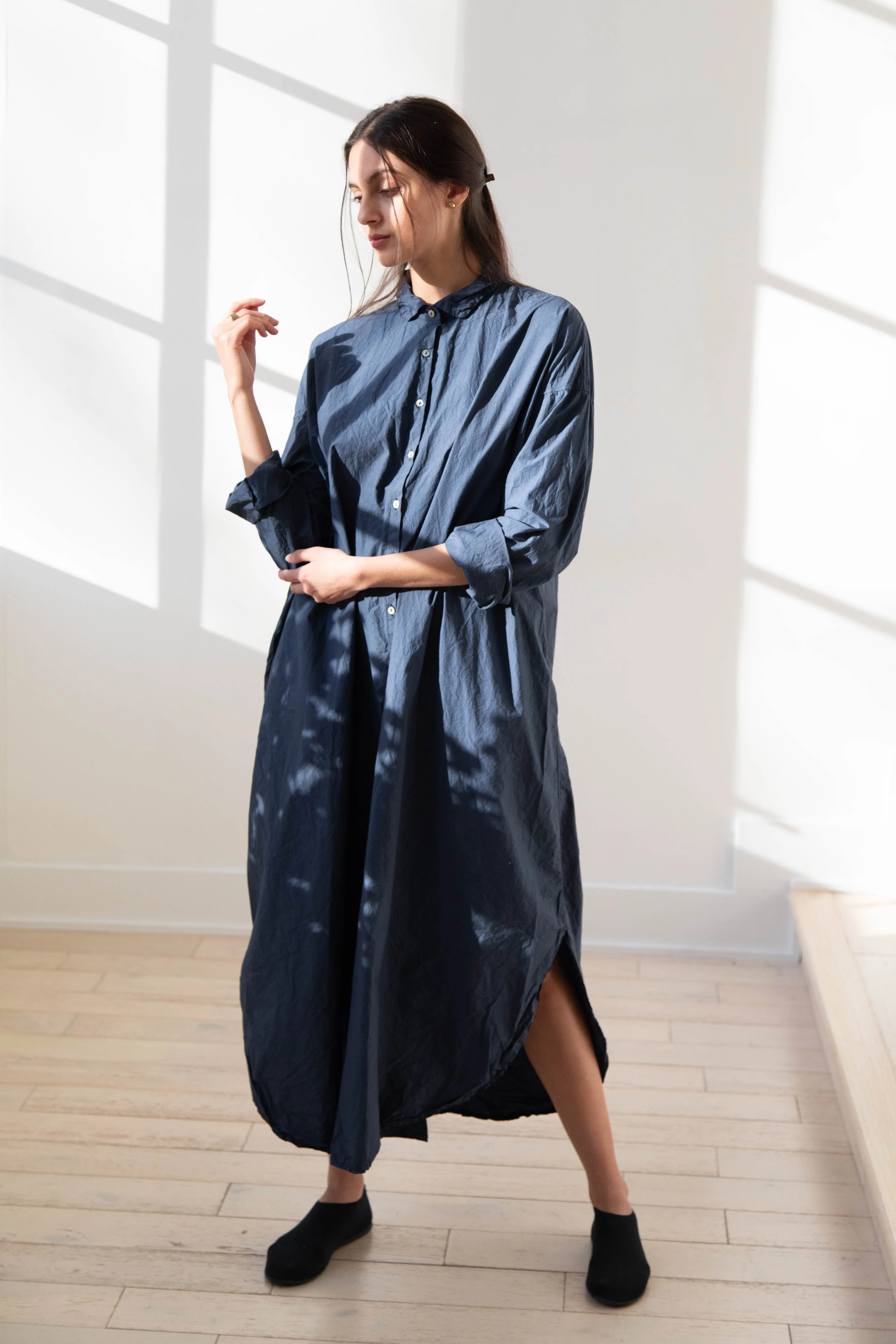Album di Famiglia | TC Cotton Long Shirt Dress in Navy