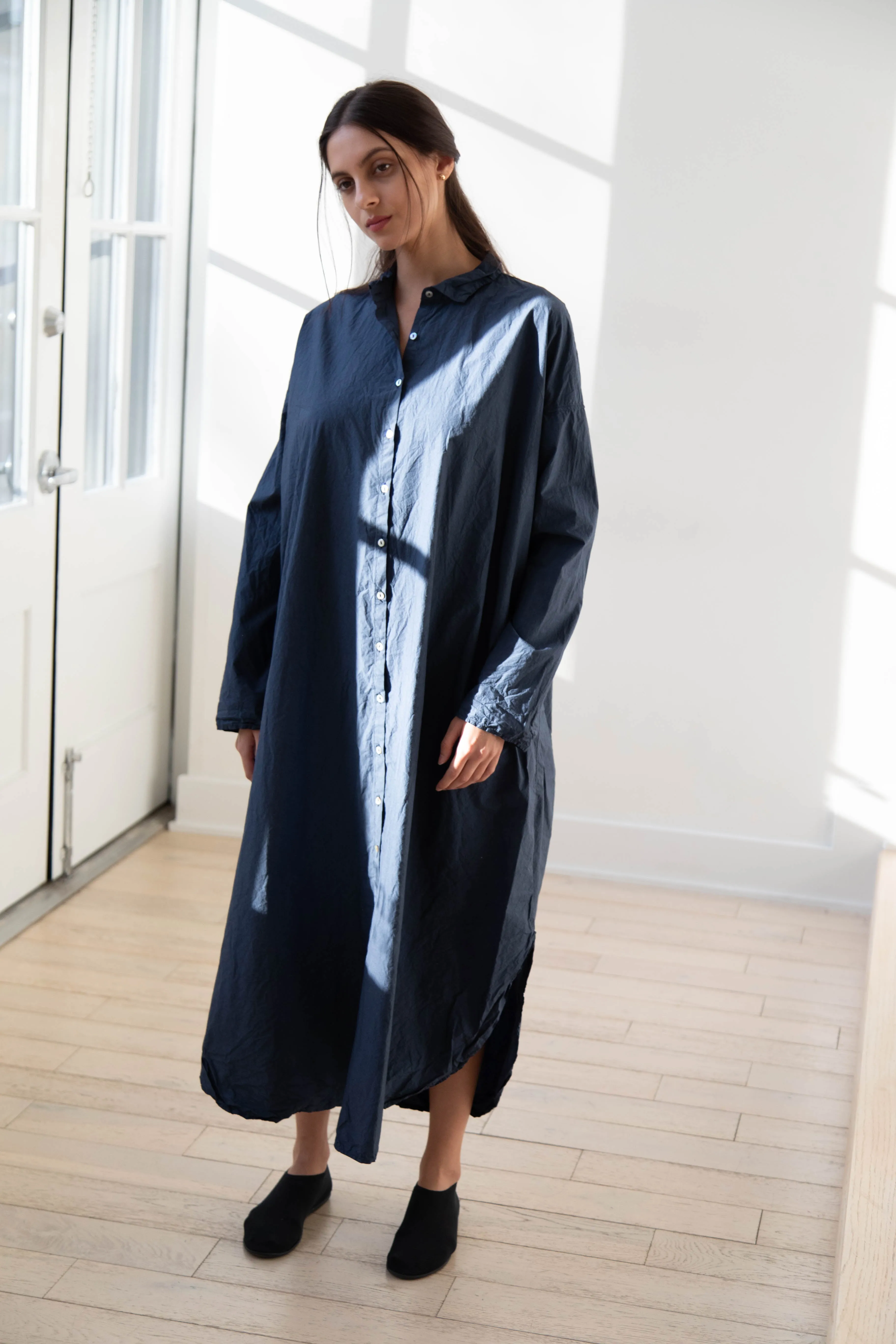 Album di Famiglia | TC Cotton Long Shirt Dress in Navy
