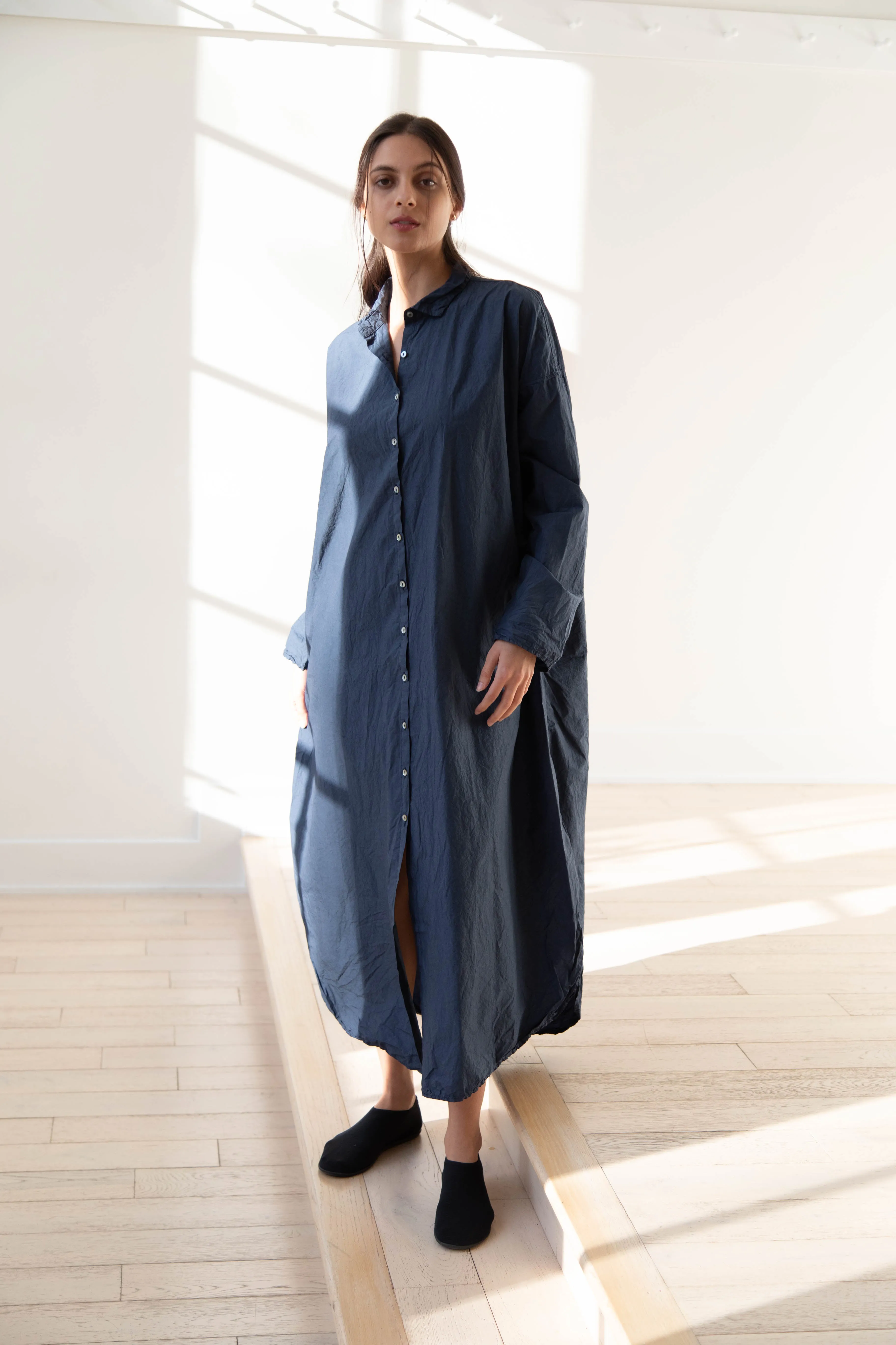 Album di Famiglia | TC Cotton Long Shirt Dress in Navy