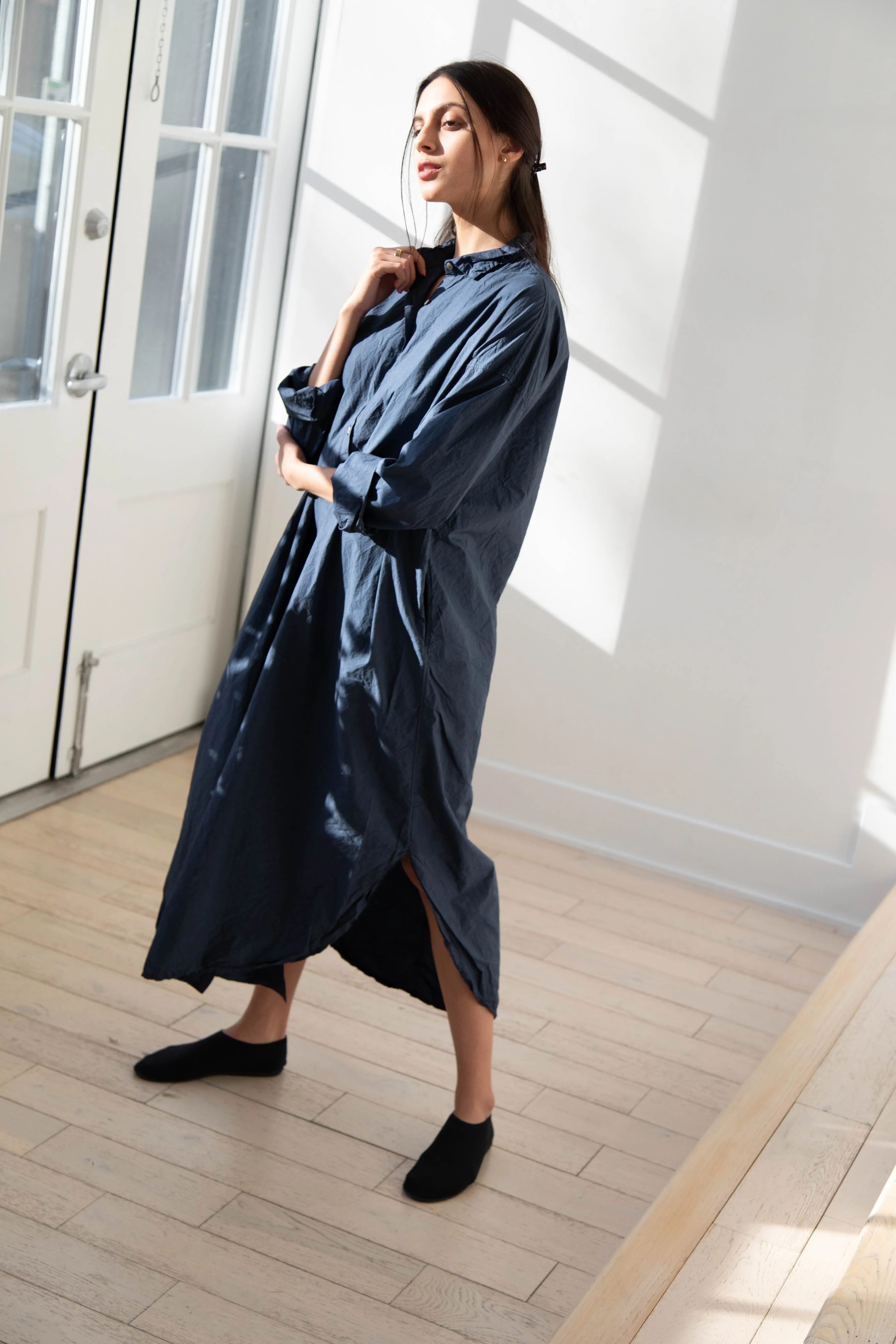 Album di Famiglia | TC Cotton Long Shirt Dress in Navy