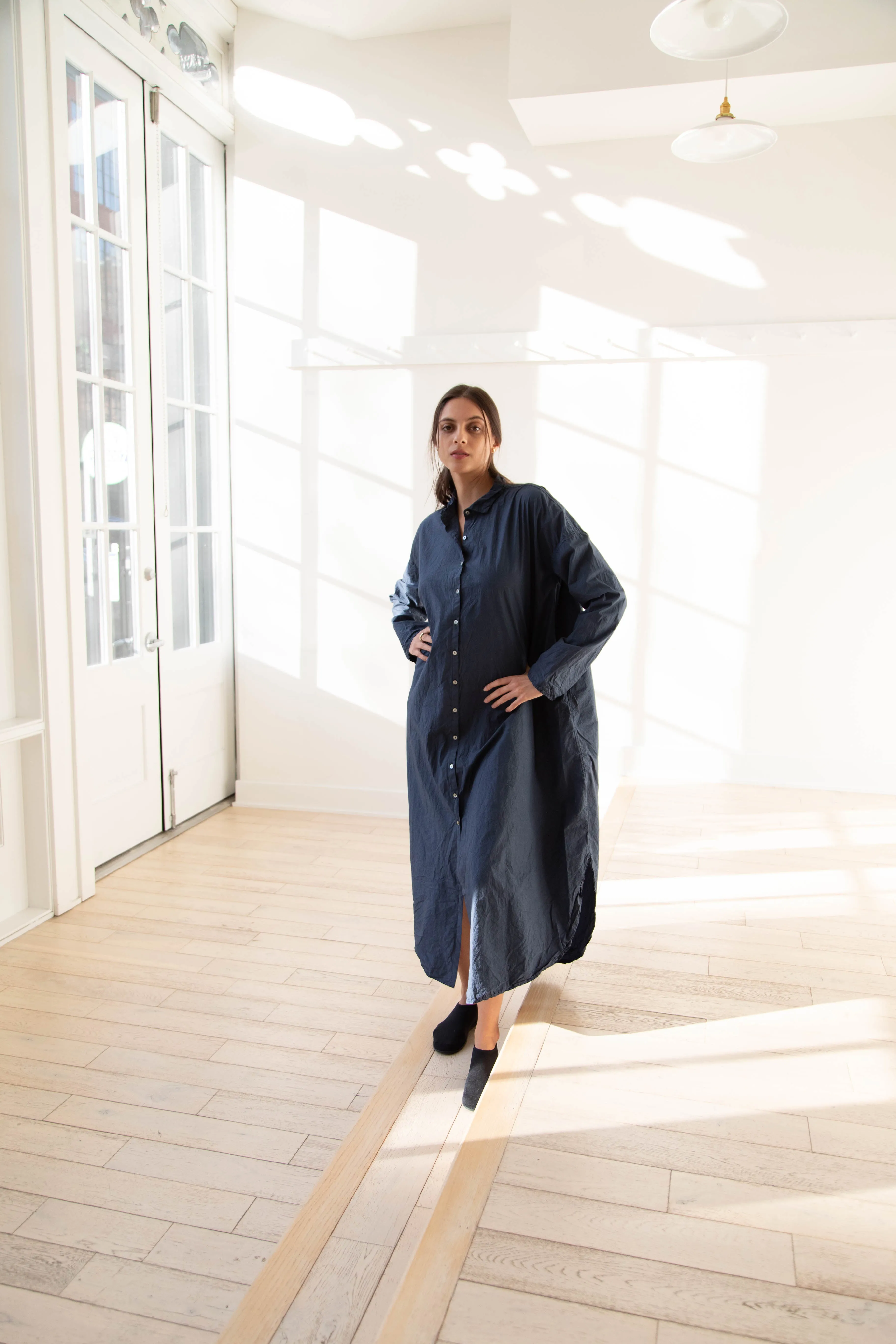 Album di Famiglia | TC Cotton Long Shirt Dress in Navy
