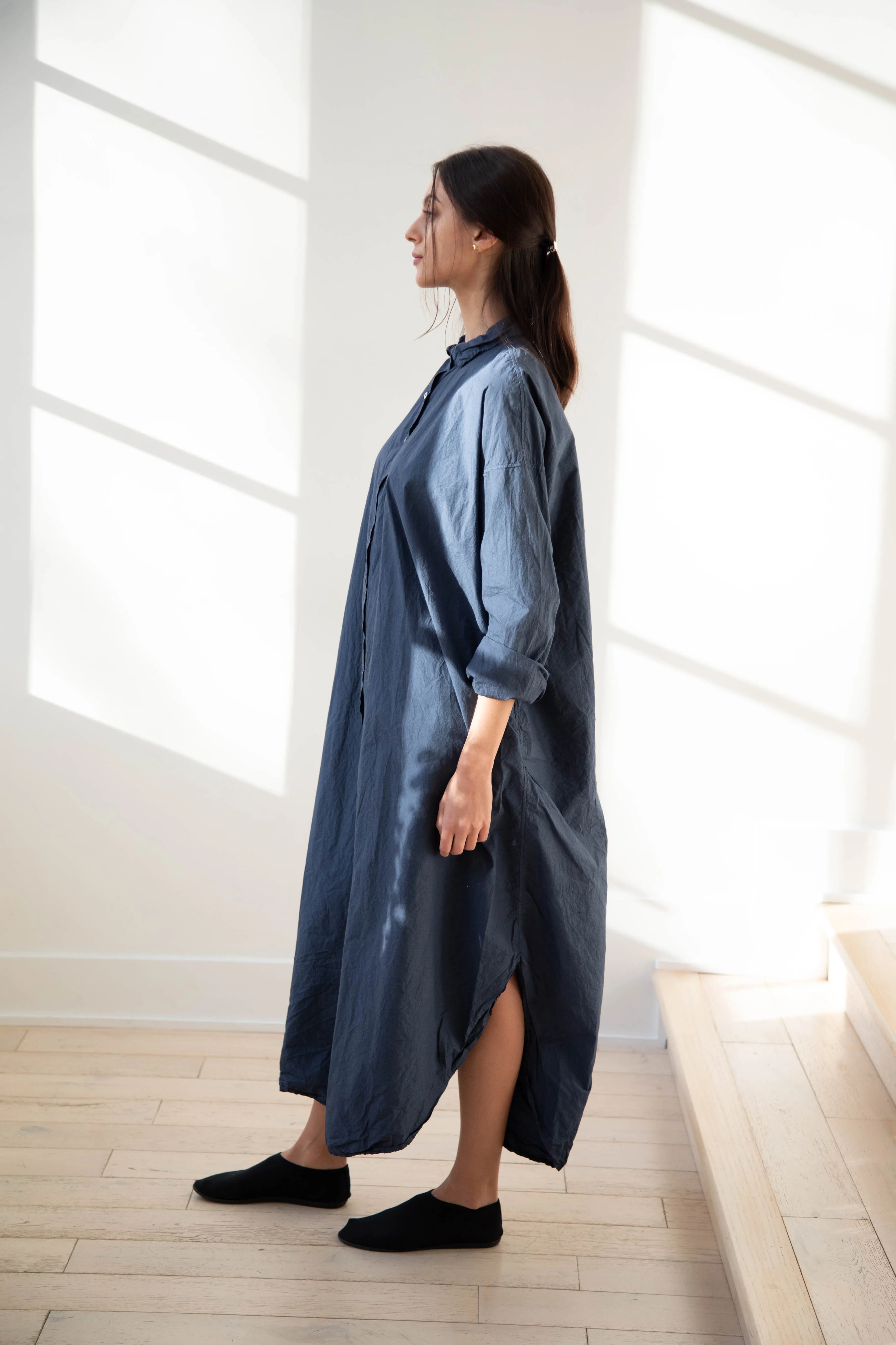 Album di Famiglia | TC Cotton Long Shirt Dress in Navy