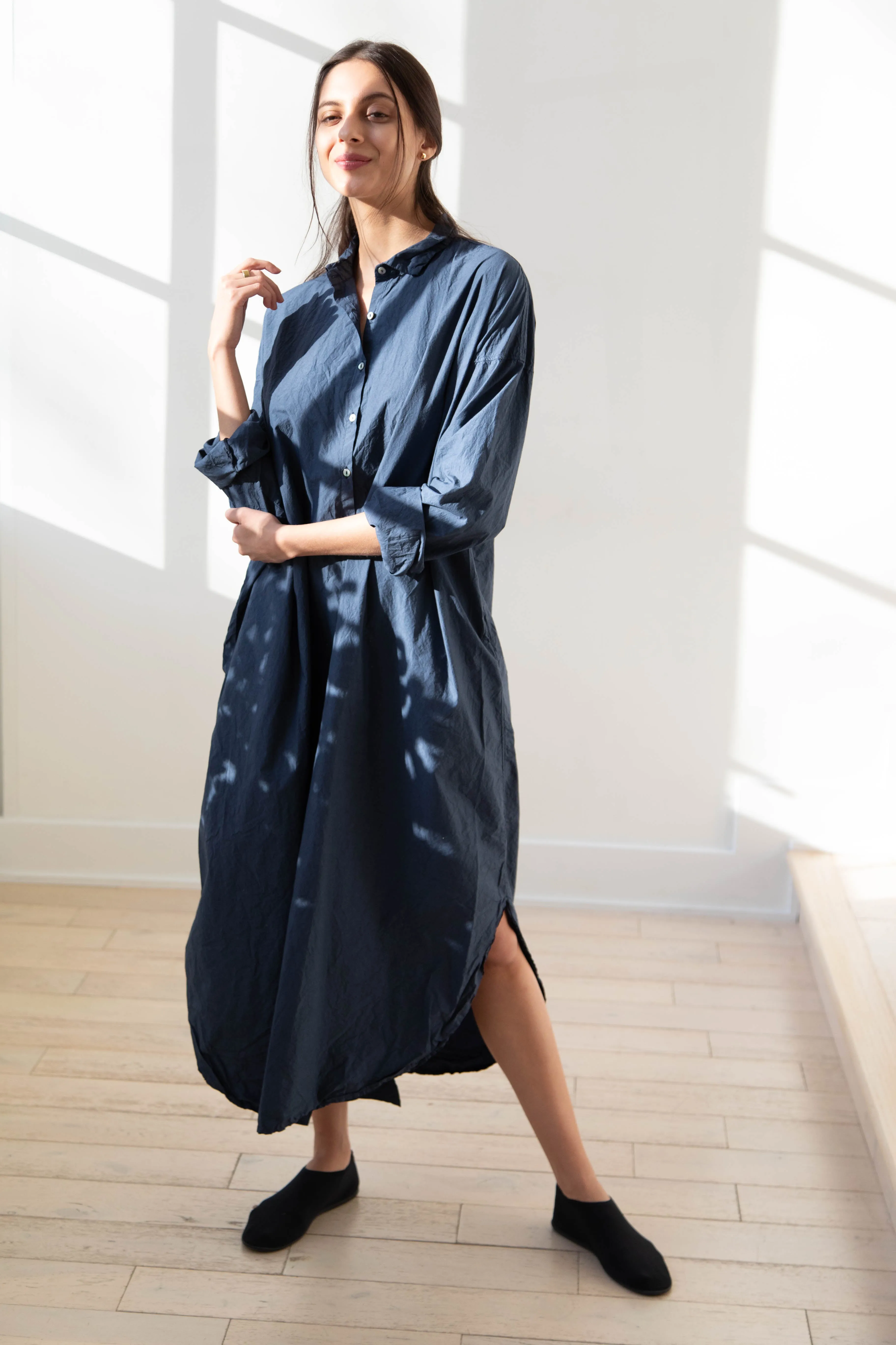 Album di Famiglia | TC Cotton Long Shirt Dress in Navy