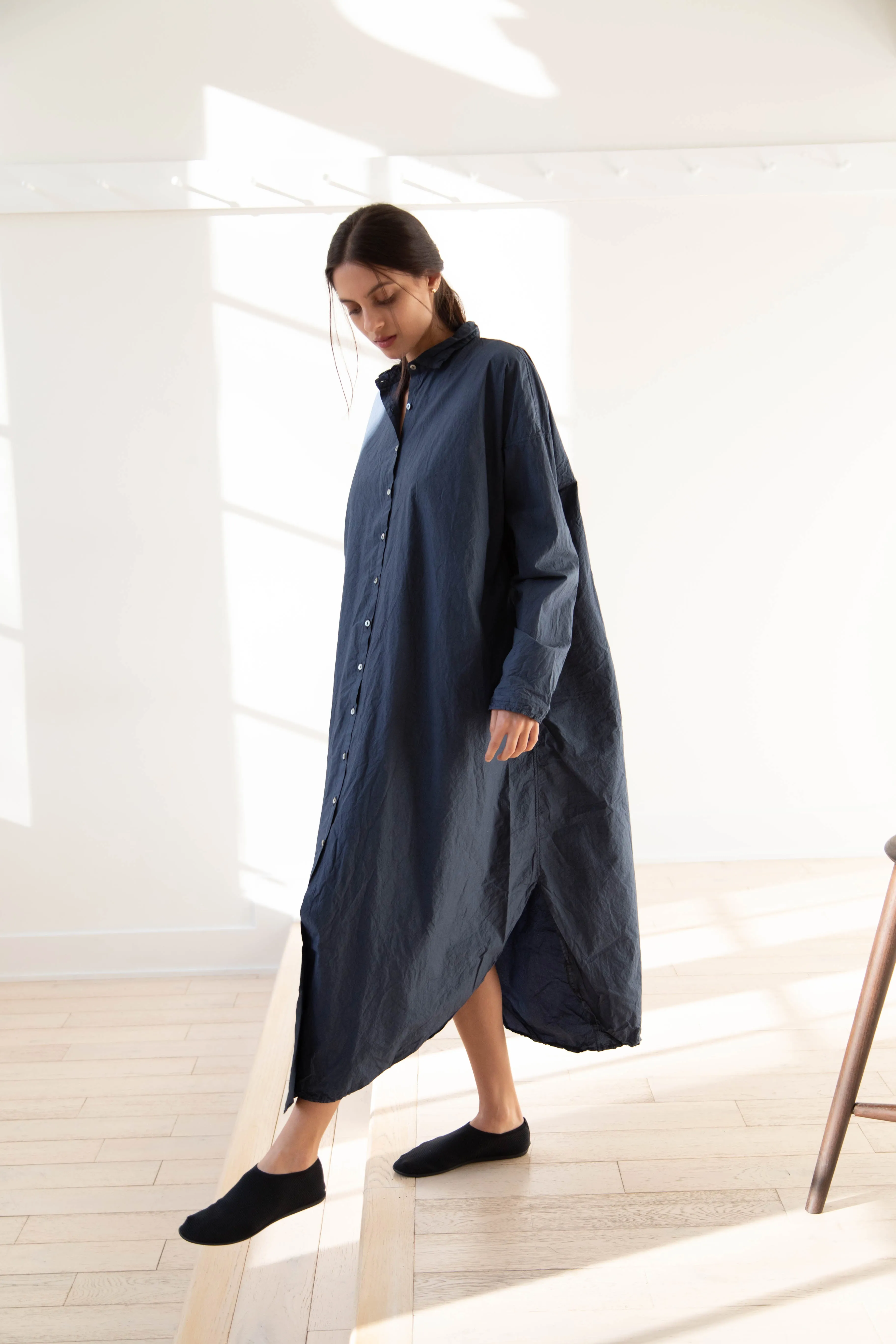 Album di Famiglia | TC Cotton Long Shirt Dress in Navy