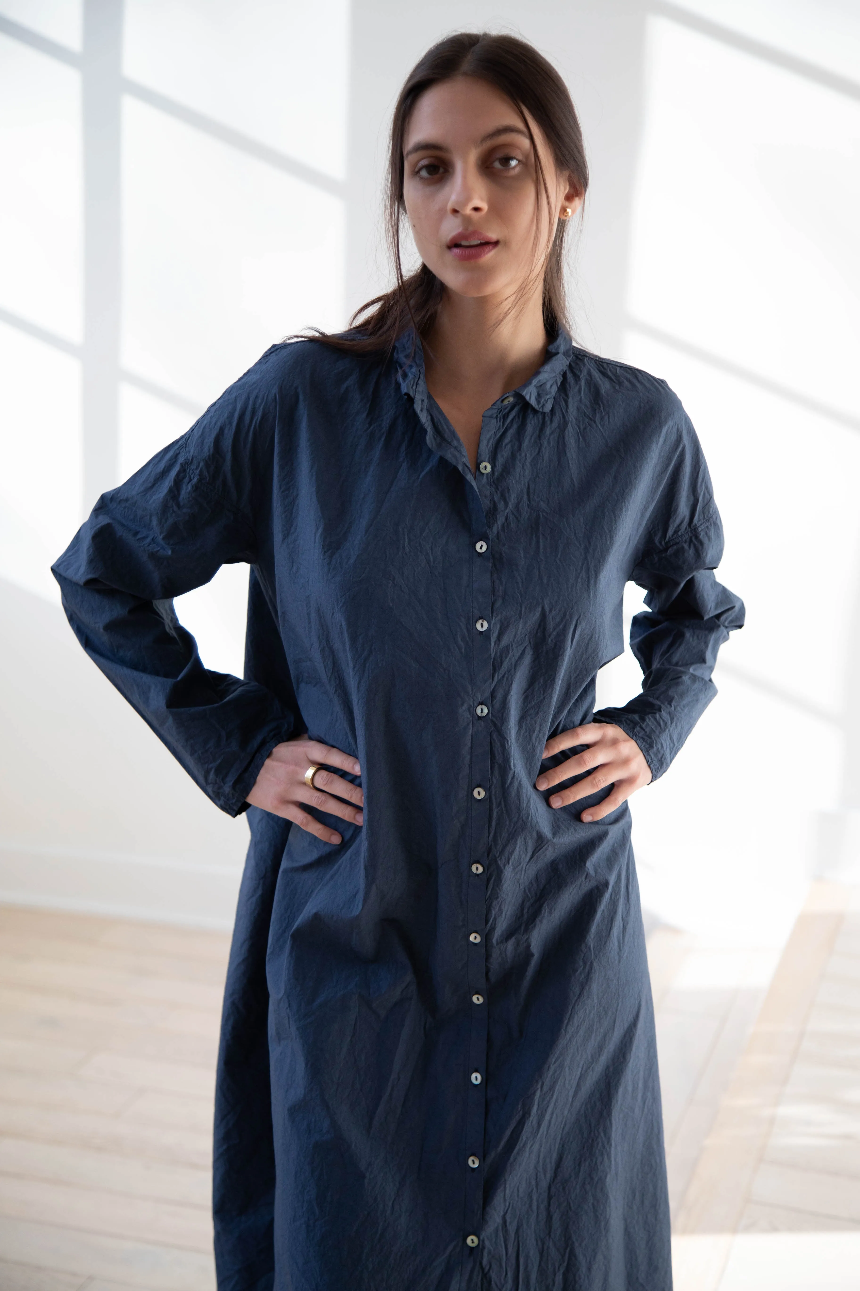 Album di Famiglia | TC Cotton Long Shirt Dress in Navy