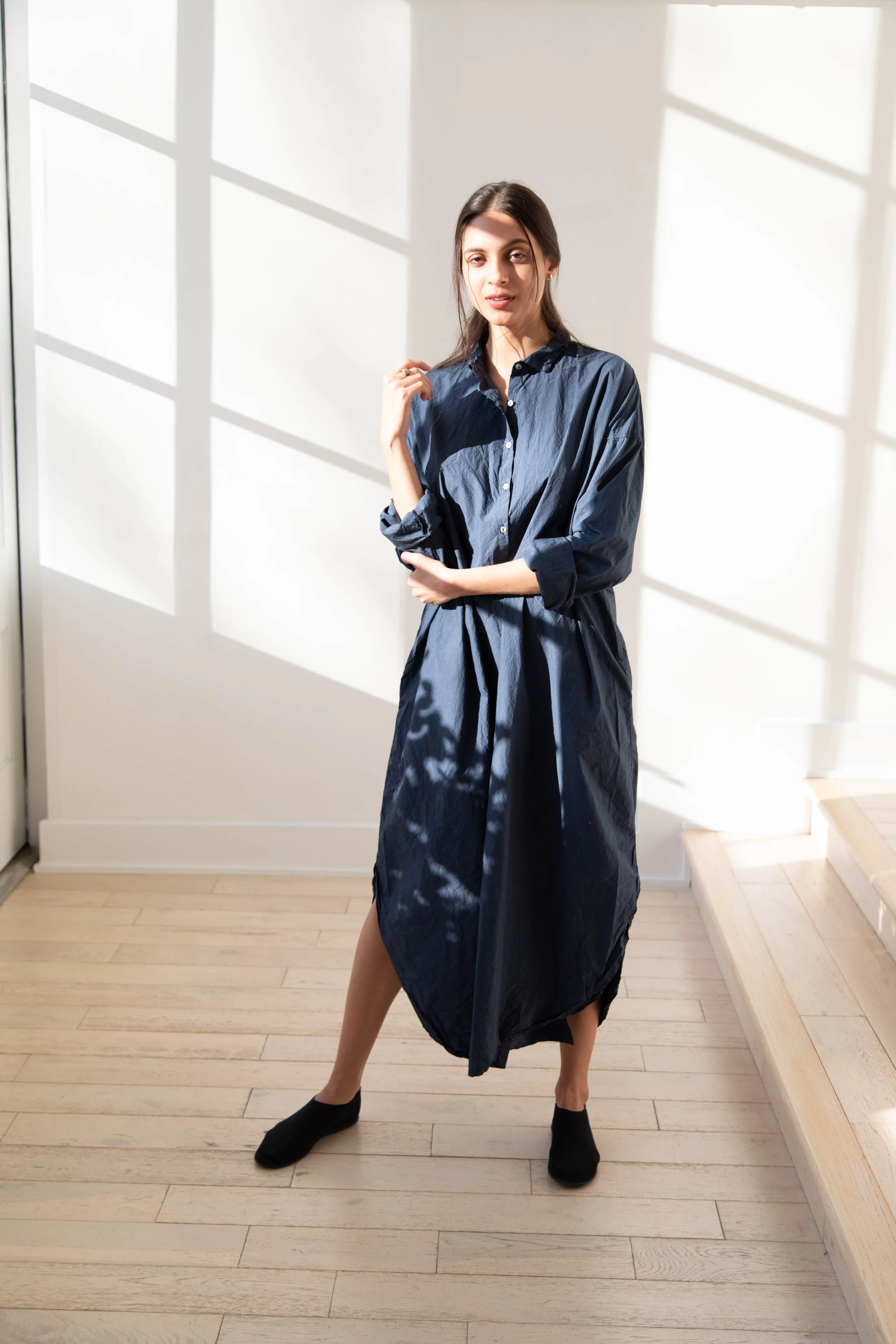 Album di Famiglia | TC Cotton Long Shirt Dress in Navy