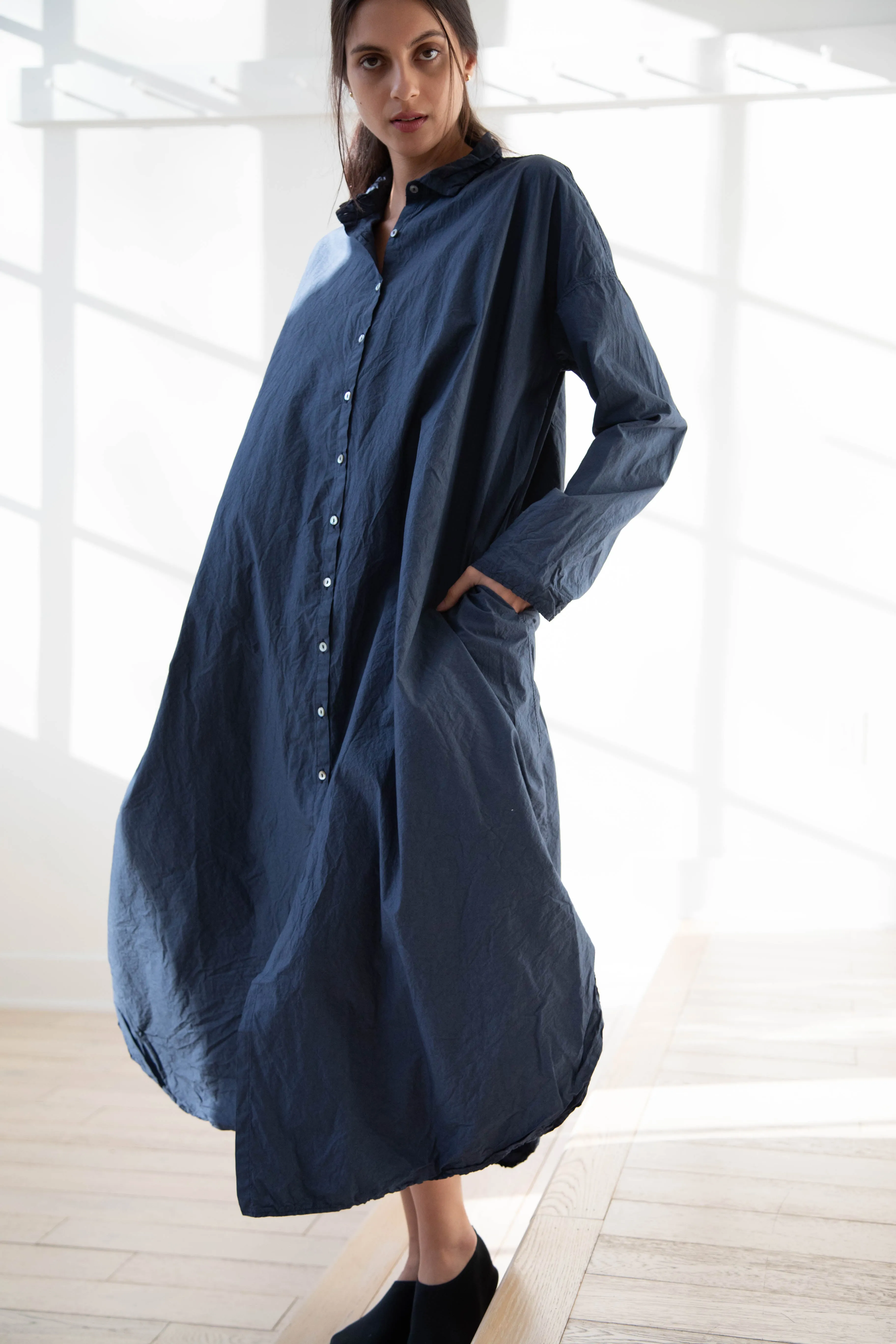 Album di Famiglia | TC Cotton Long Shirt Dress in Navy