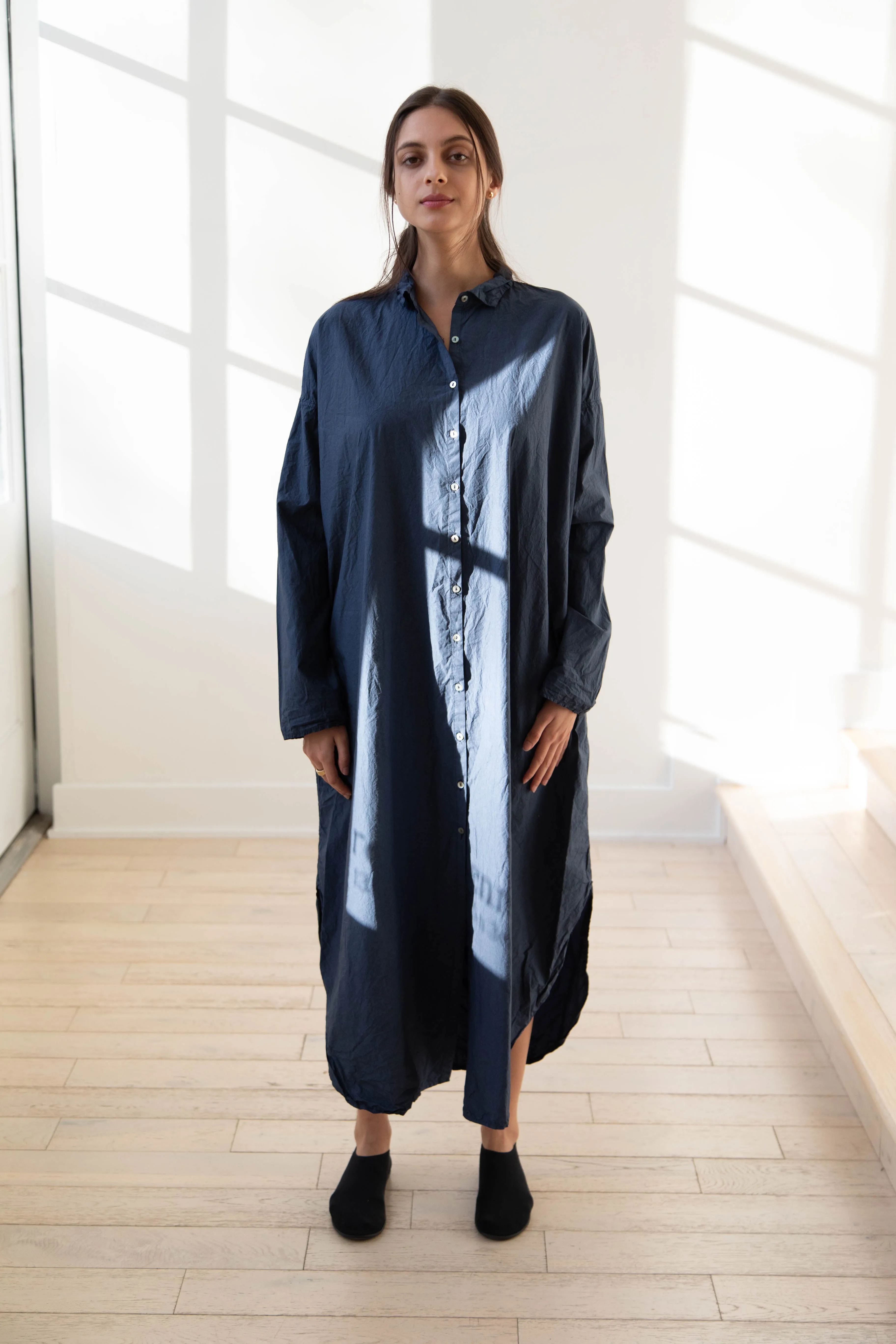 Album di Famiglia | TC Cotton Long Shirt Dress in Navy
