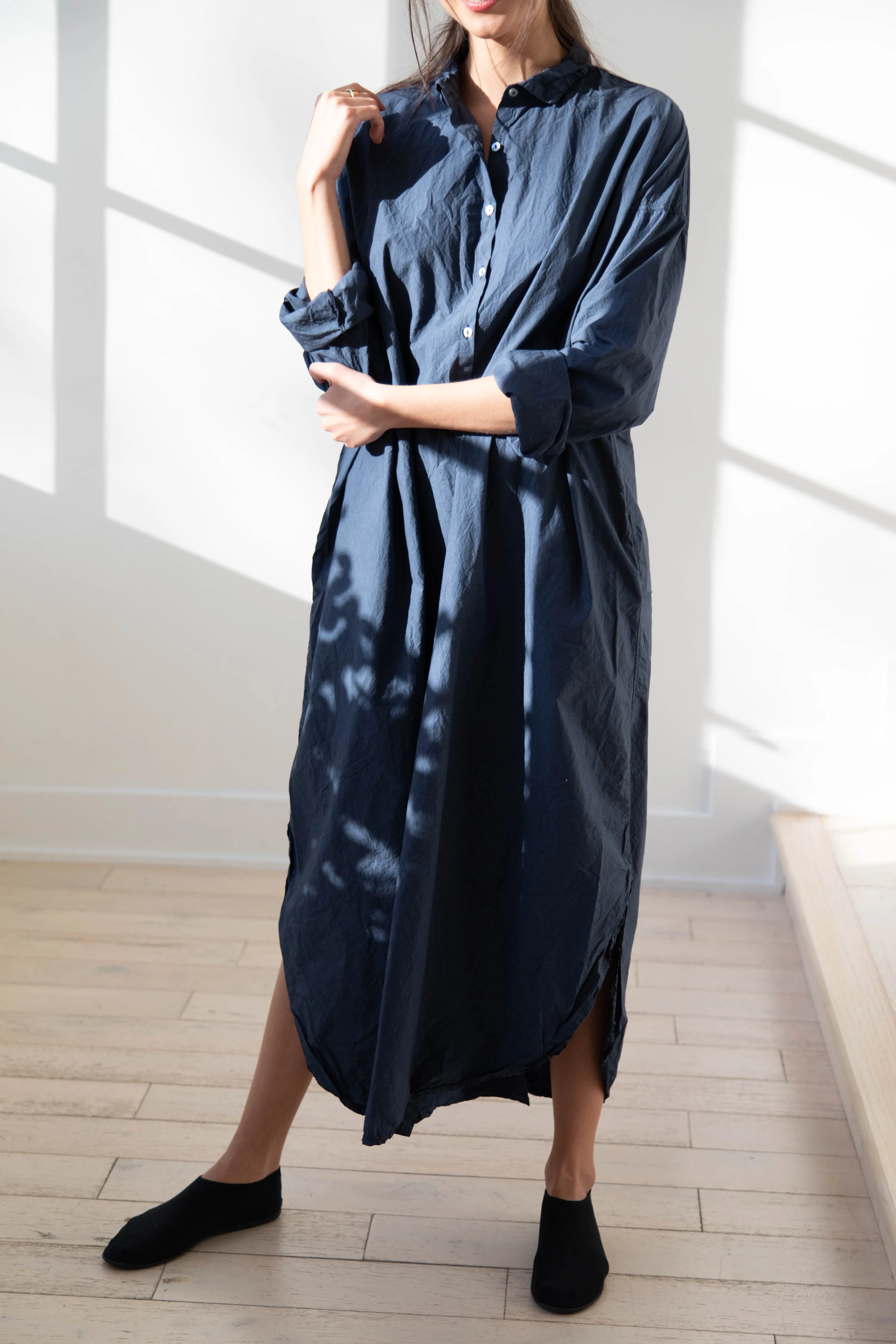 Album di Famiglia | TC Cotton Long Shirt Dress in Navy