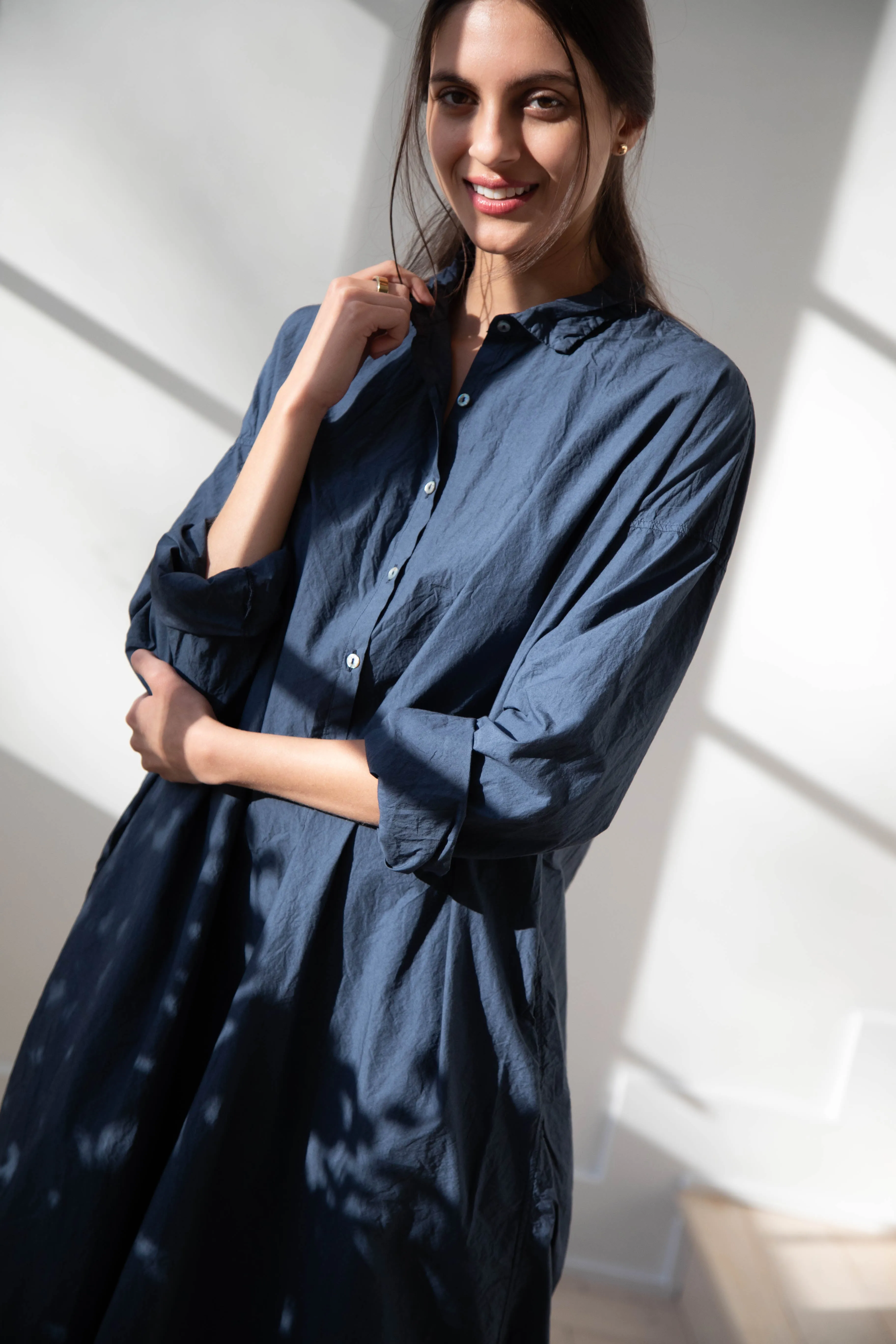 Album di Famiglia | TC Cotton Long Shirt Dress in Navy
