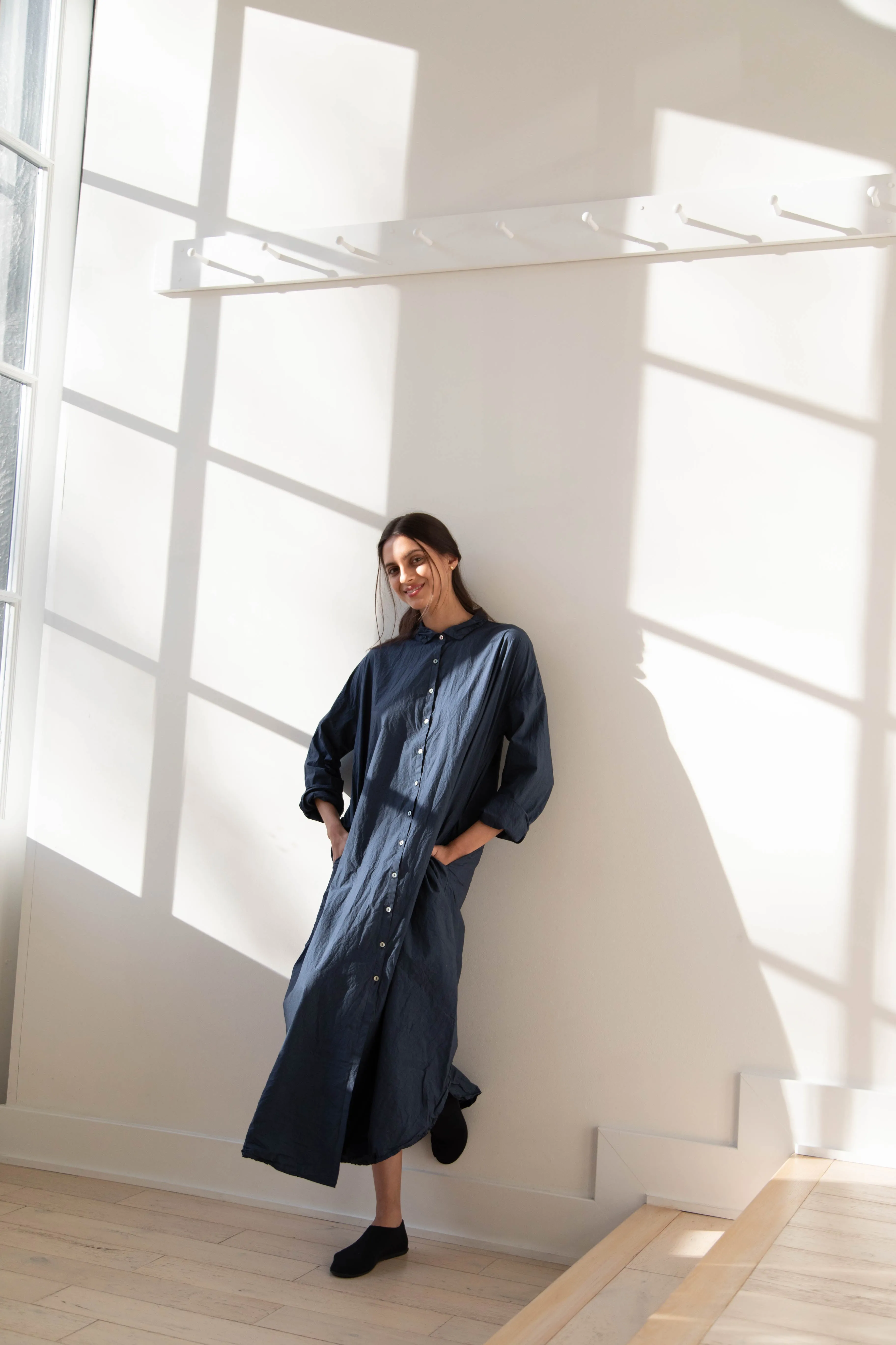 Album di Famiglia | TC Cotton Long Shirt Dress in Navy
