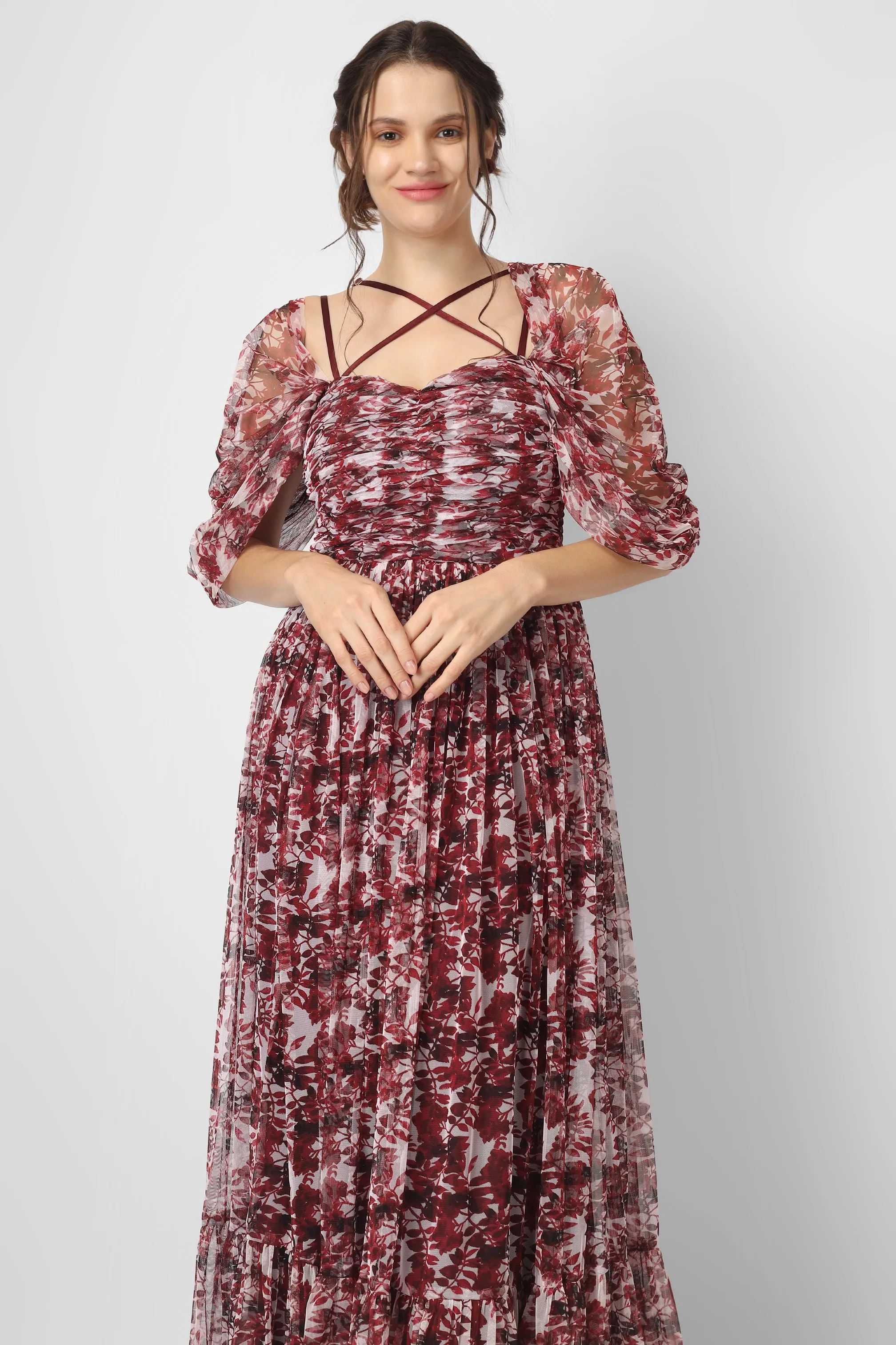 Alicia Maxi in Burgundy Print