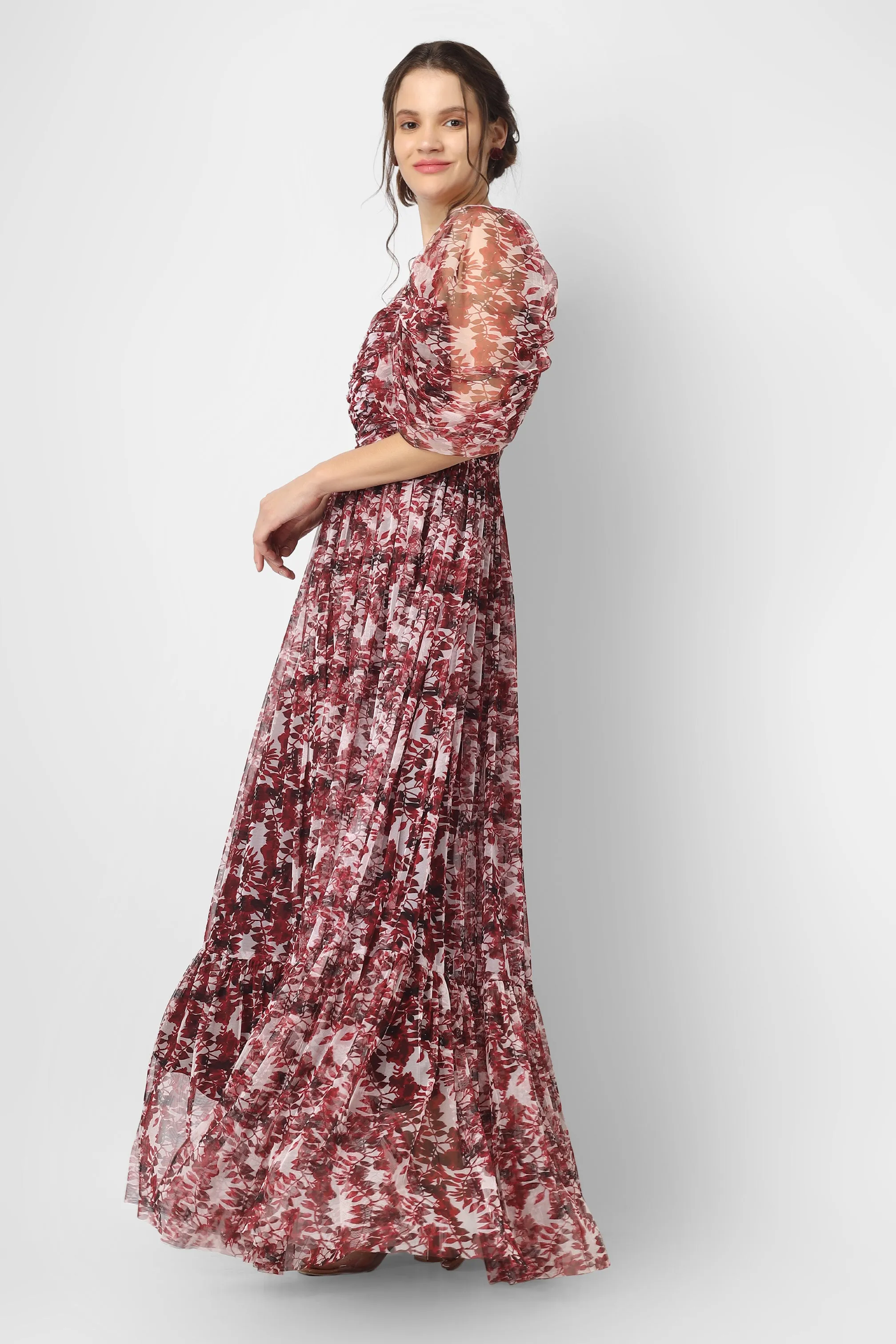 Alicia Maxi in Burgundy Print