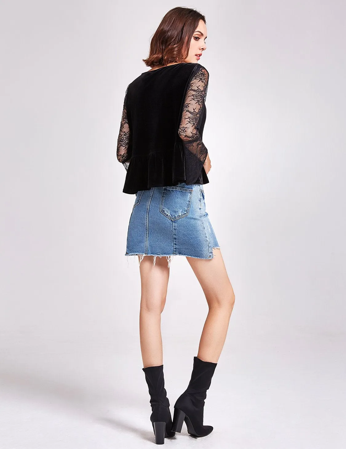 Alisapan Long Sleeve Lace and Velvet Top AS01132