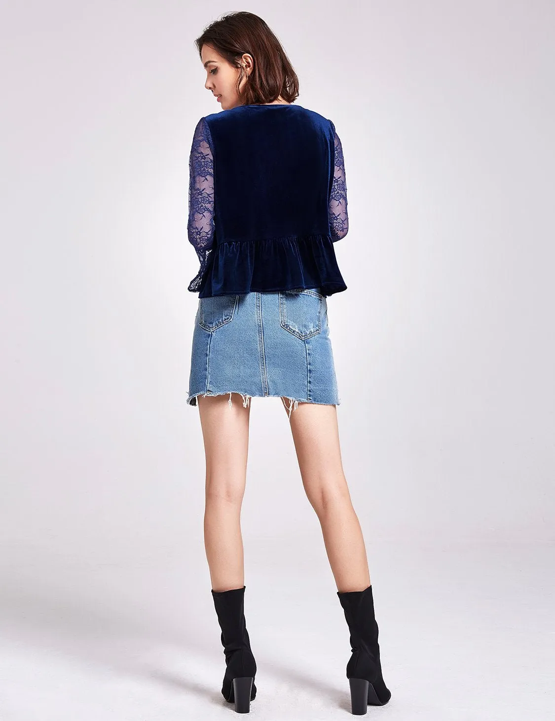 Alisapan Long Sleeve Lace and Velvet Top AS01132