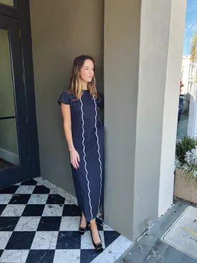 Anne Maxi Dress With Scallop Navy