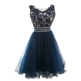 Appliques Beaded Scoop Short Homecoming Dress