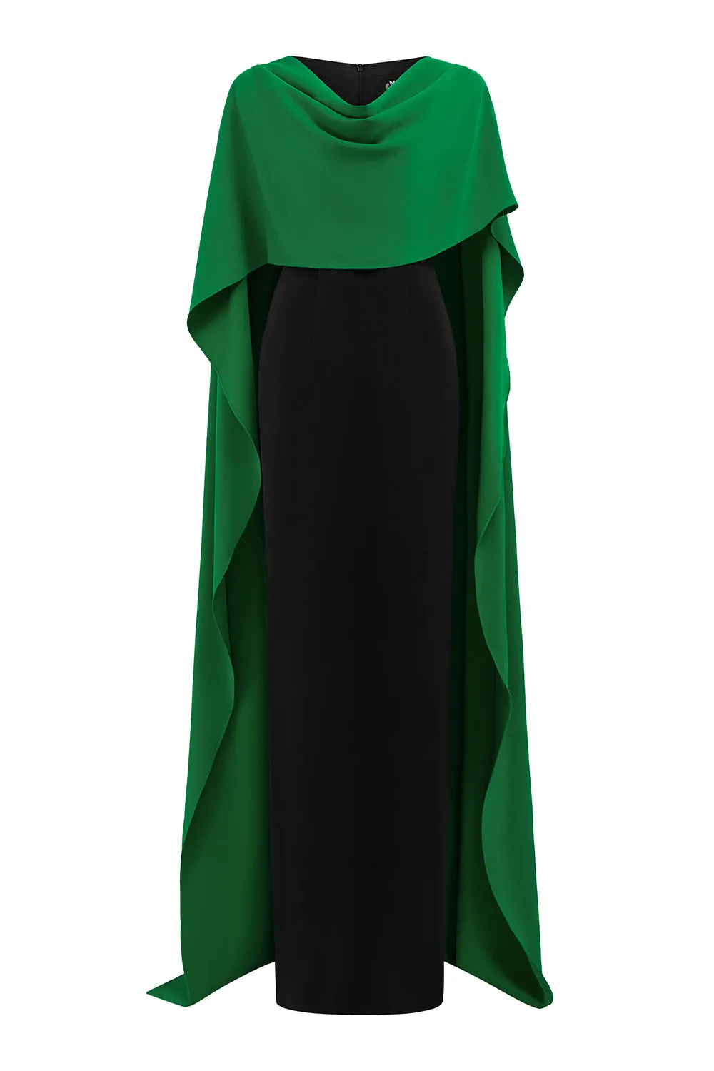 Autumn Cape V-Neck Crepe Floor Length Dress