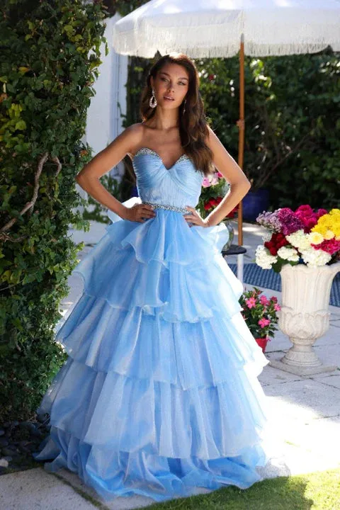 Ava Presley 29546 Size 2 Teal Long Layered Prom Dress Pageant Ballgown Formal Strapless A Line Crystals