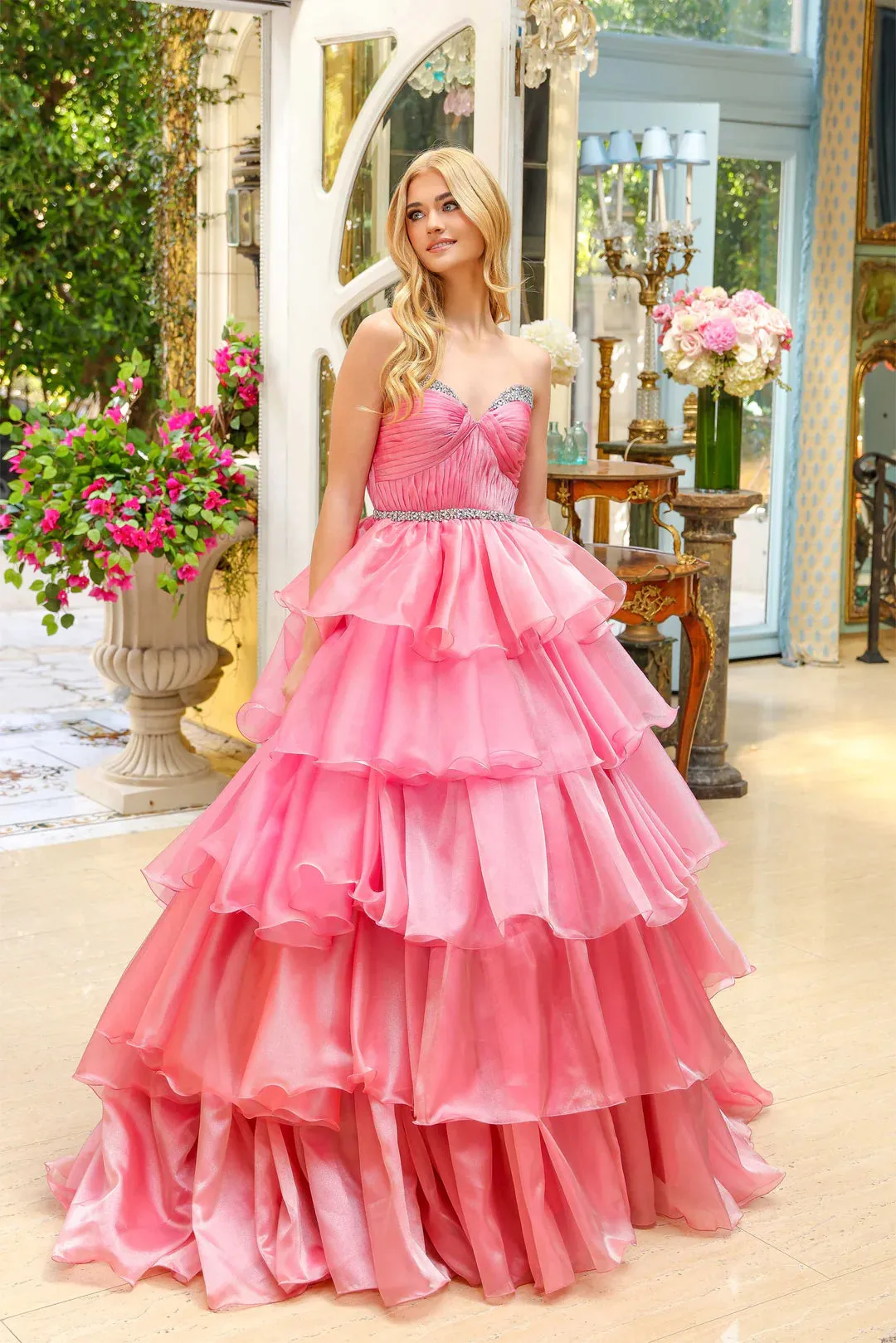 Ava Presley 29546 Size 2 Teal Long Layered Prom Dress Pageant Ballgown Formal Strapless A Line Crystals