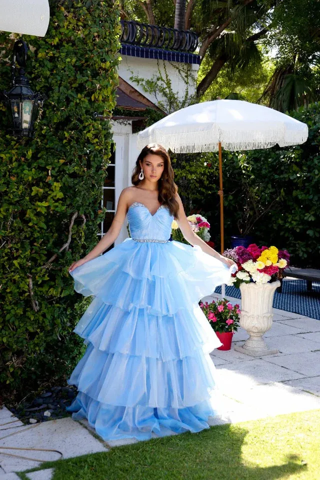 Ava Presley 29546 Size 2 Teal Long Layered Prom Dress Pageant Ballgown Formal Strapless A Line Crystals