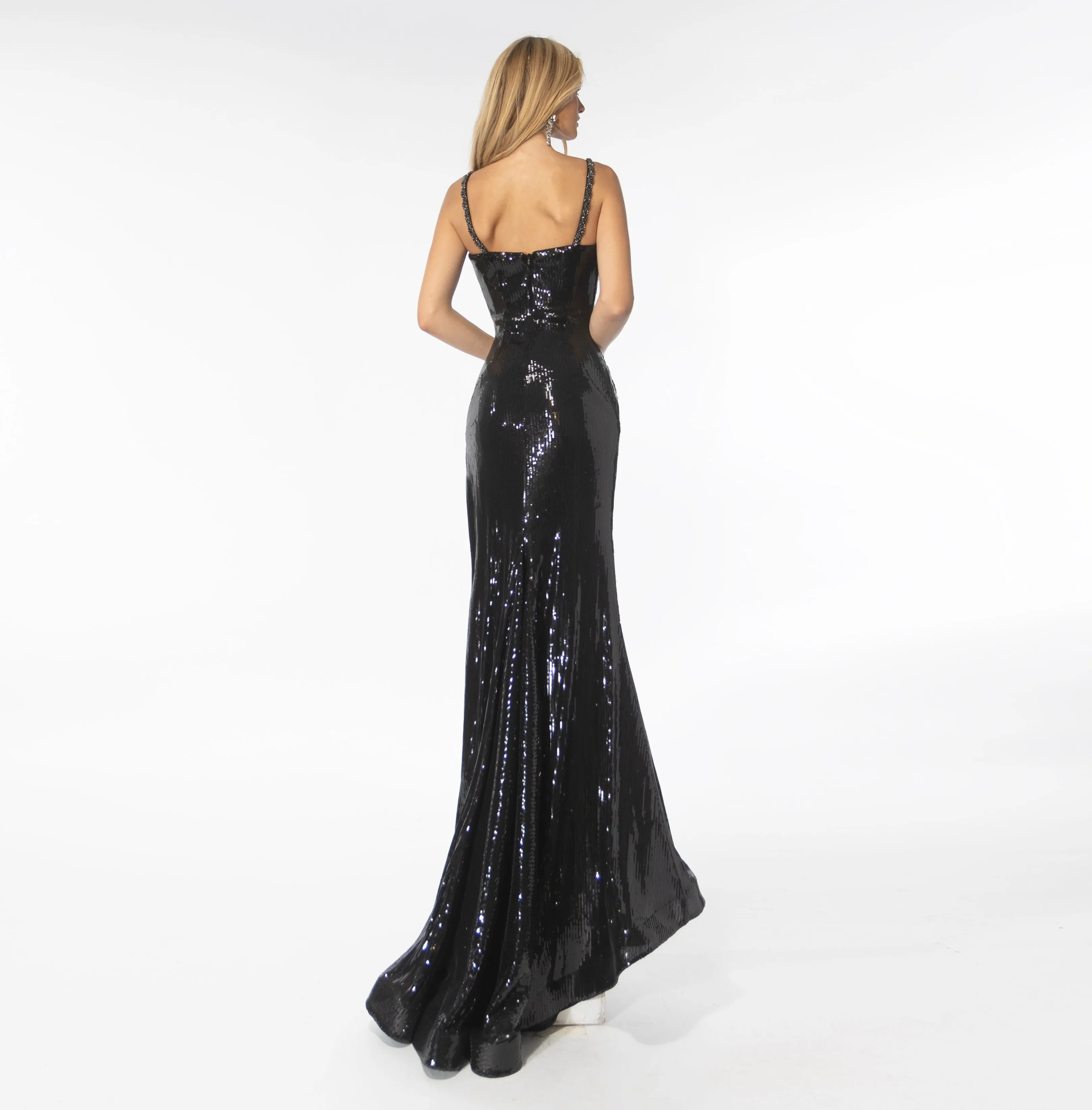 Ava Presley 39261 Long Fitted Sequin Prom Dress Slit Pageant Gown Train V Neck Crystal