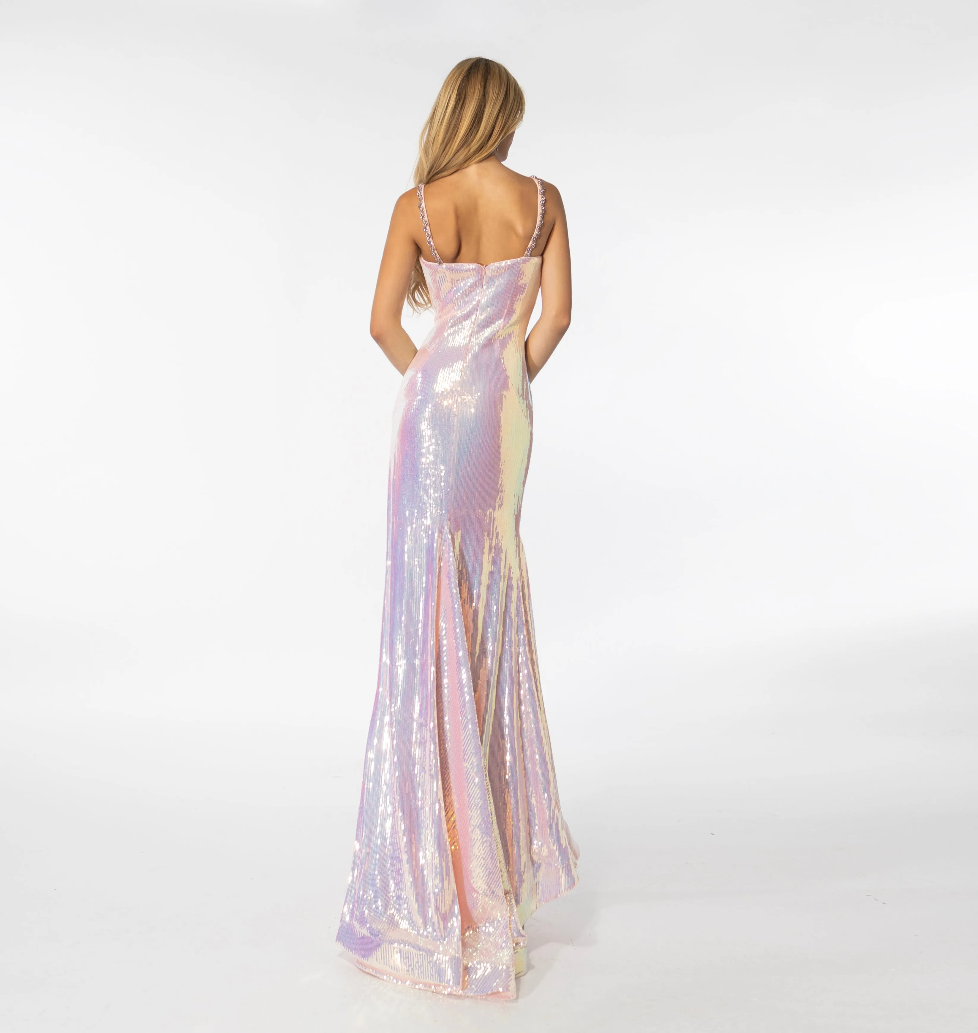 Ava Presley 39261 Long Fitted Sequin Prom Dress Slit Pageant Gown Train V Neck Crystal