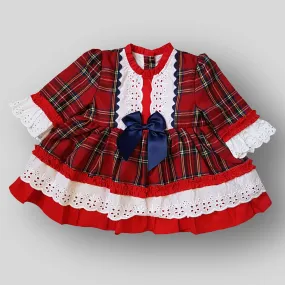 Baby Girls Tartan Dress with Blue Bow