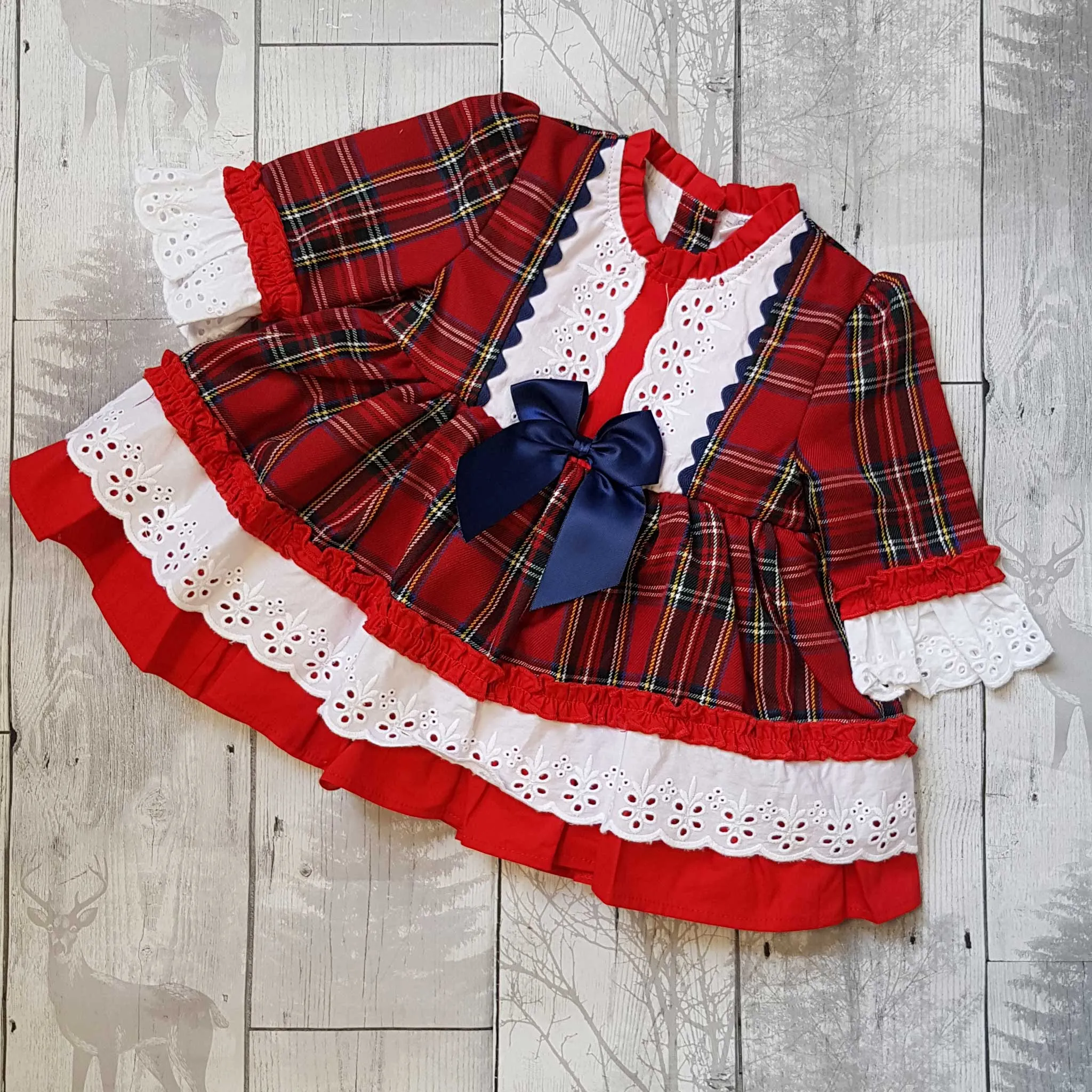 Baby Girls Tartan Dress with Blue Bow