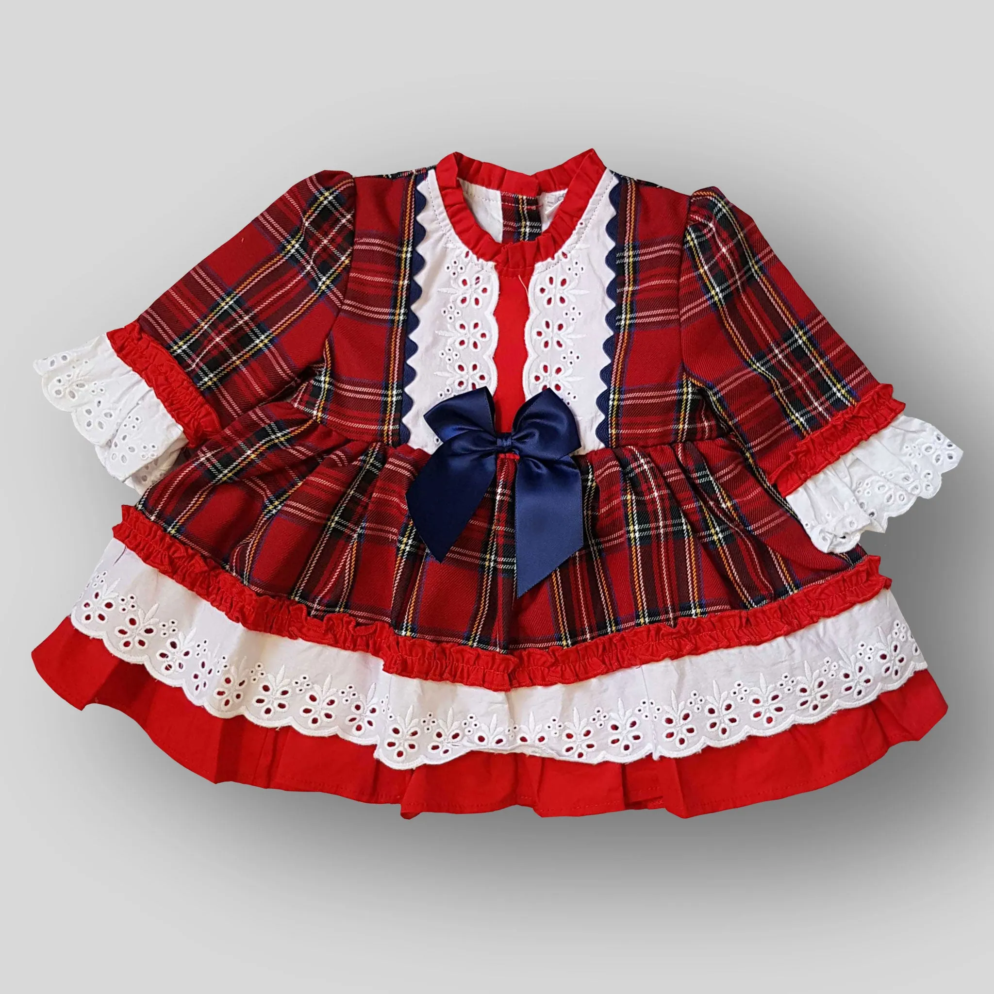 Baby Girls Tartan Dress with Blue Bow