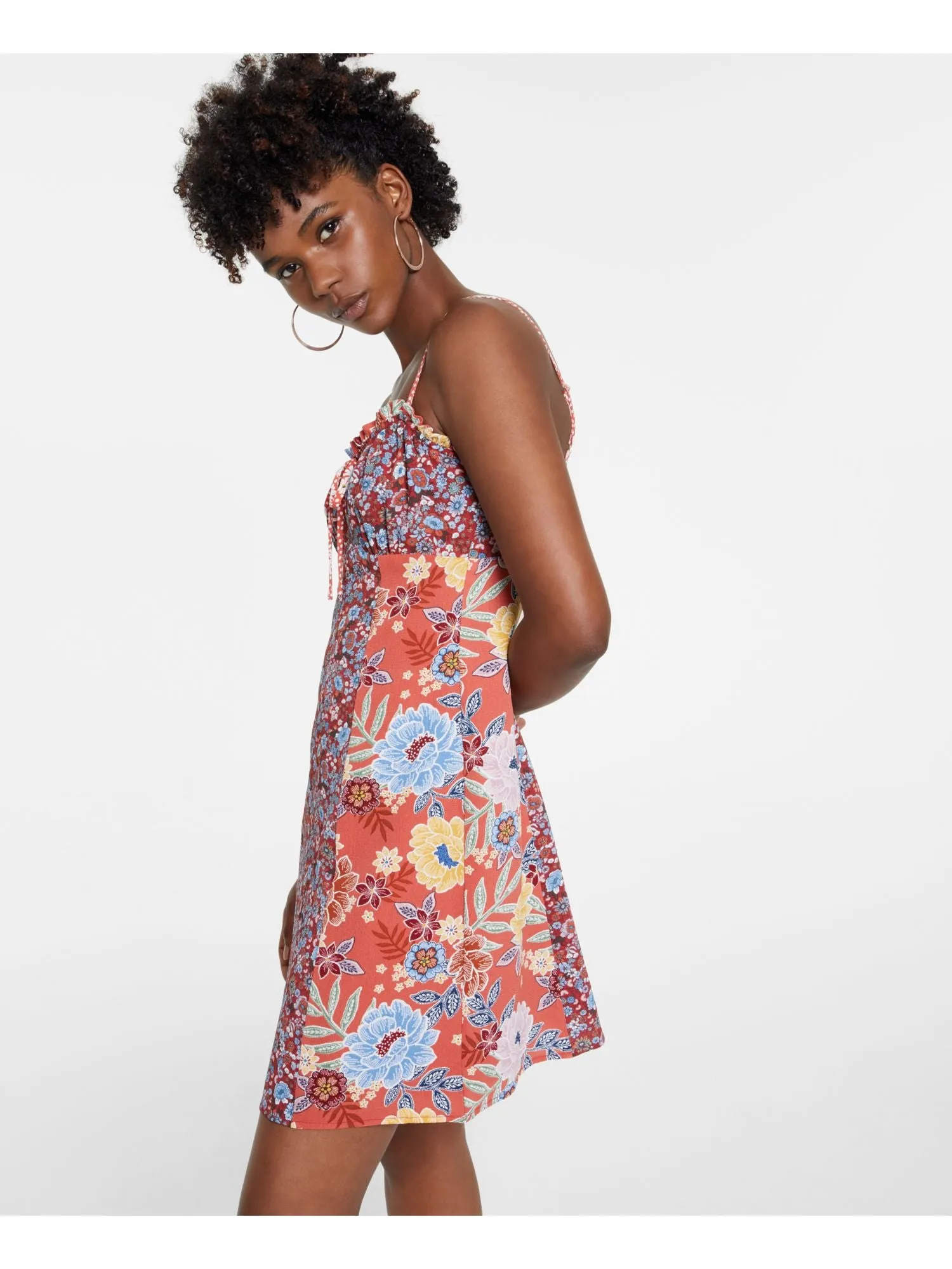BAR III DRESSES Womens Orange Adjustable Zippered Floral Sleeveless Sweetheart Neckline Above The Knee Shift Dress